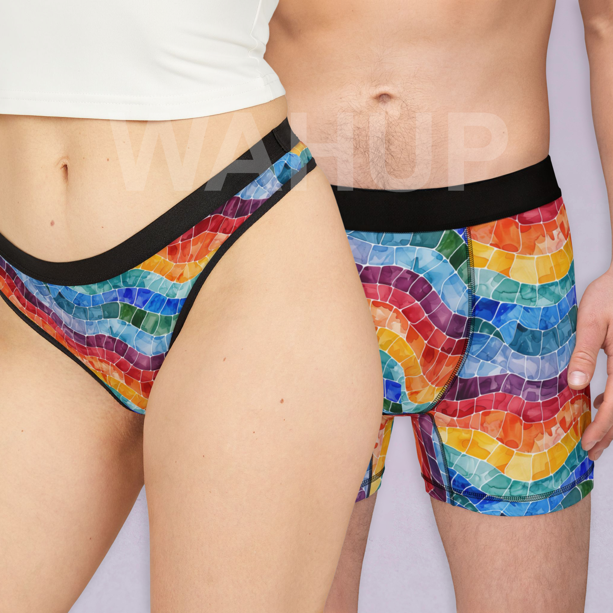 Matching underwear Colorful Mosaic for couples boxer & thong