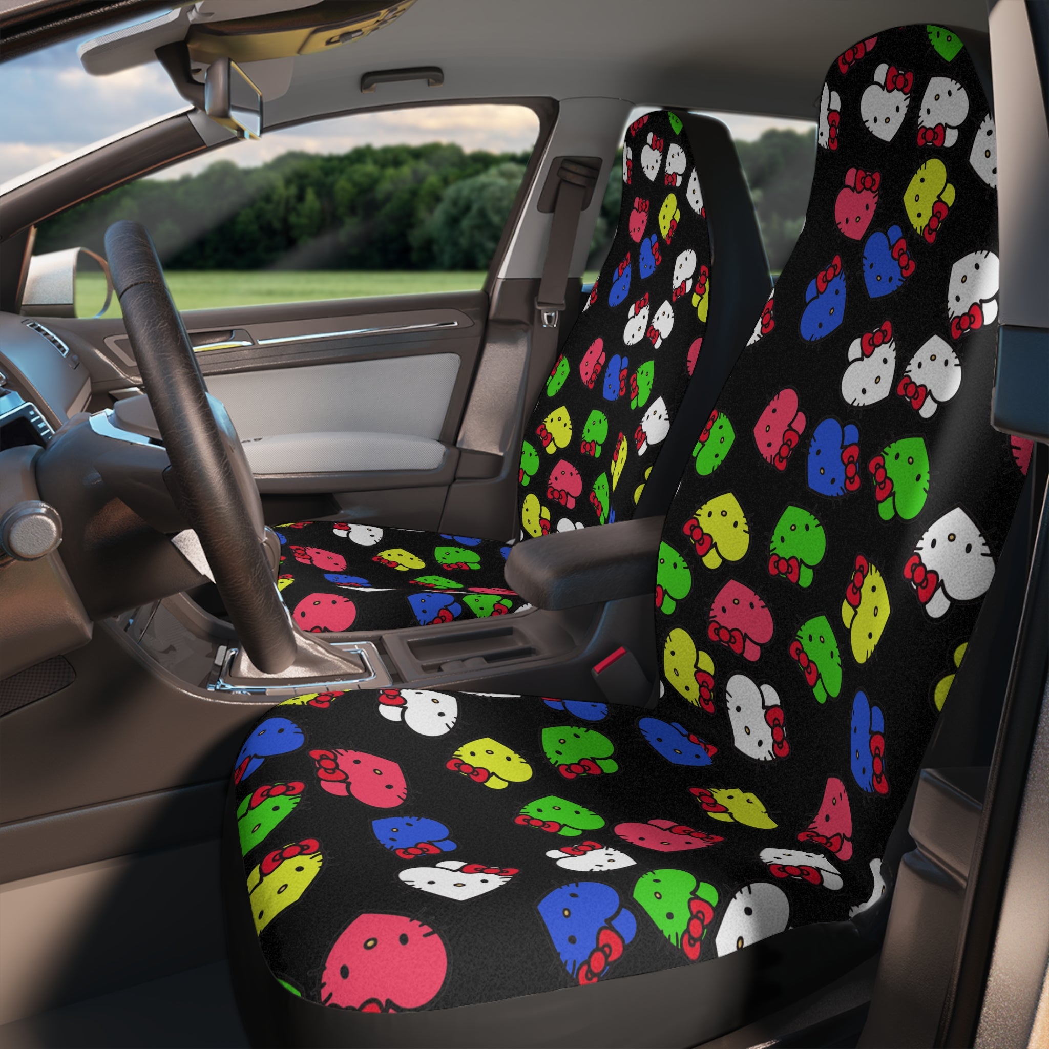 Car seat covers kitty hearts multi colors black