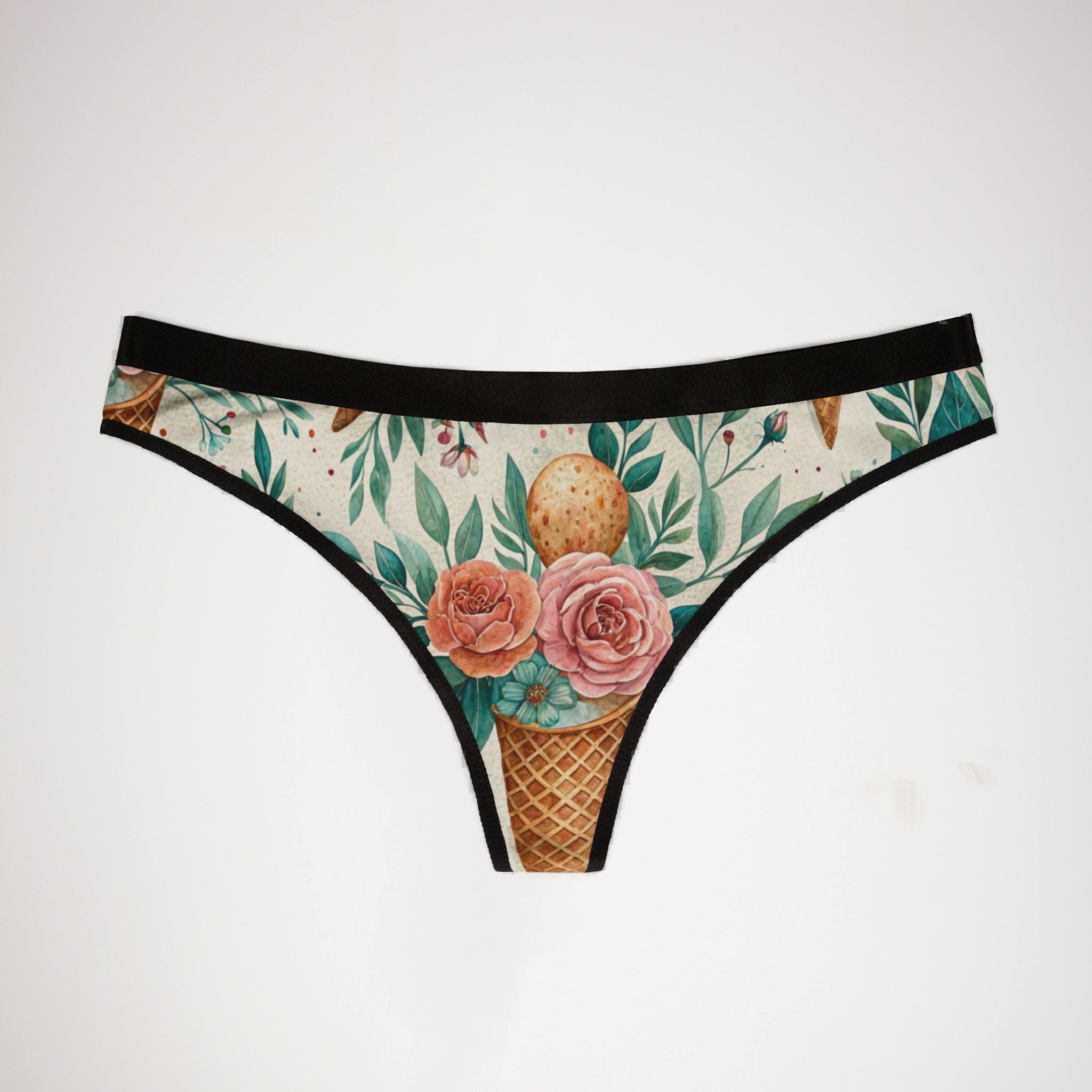 Women's thongs floral ice cream
