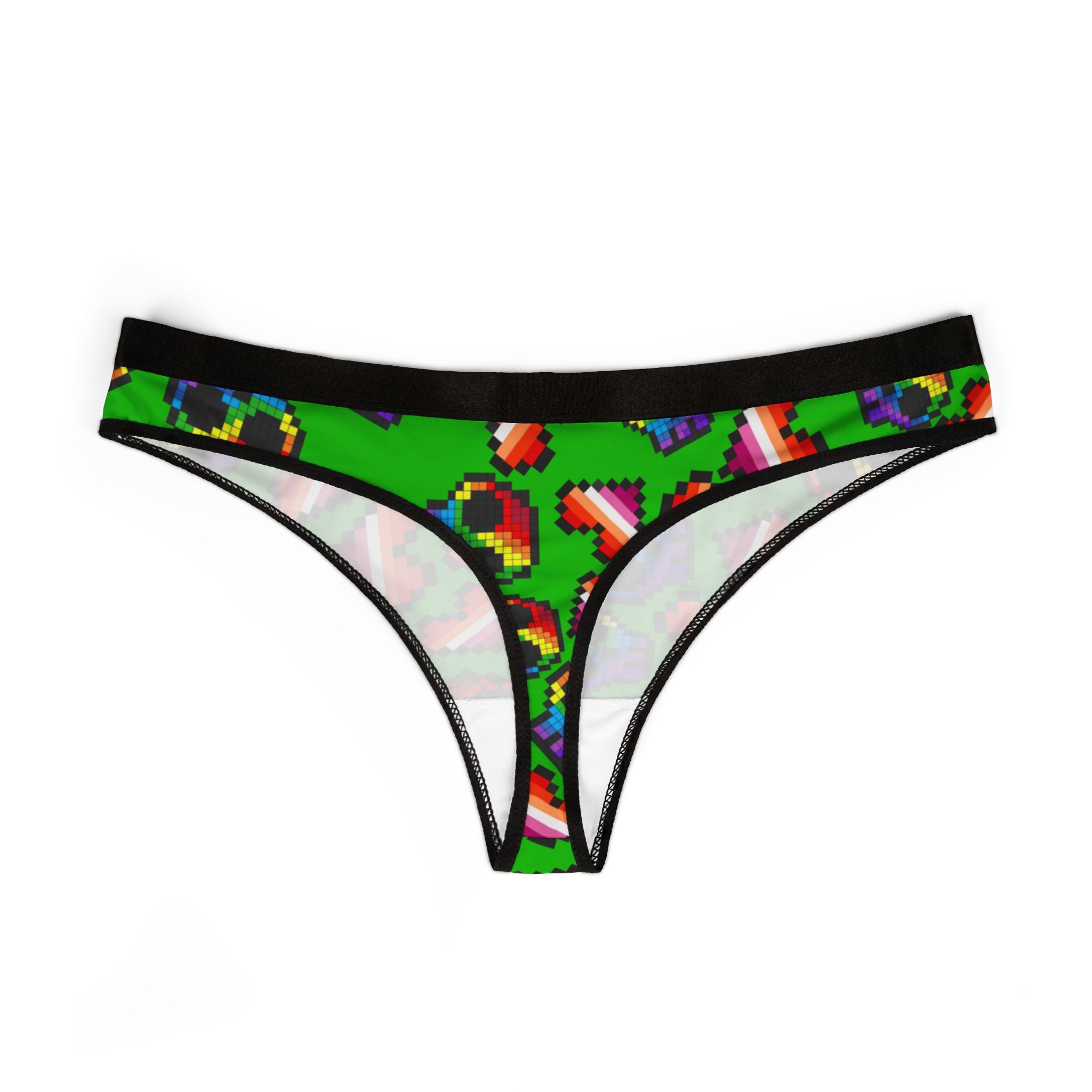 Women's thongs lgbt pride skull heart Halloween green