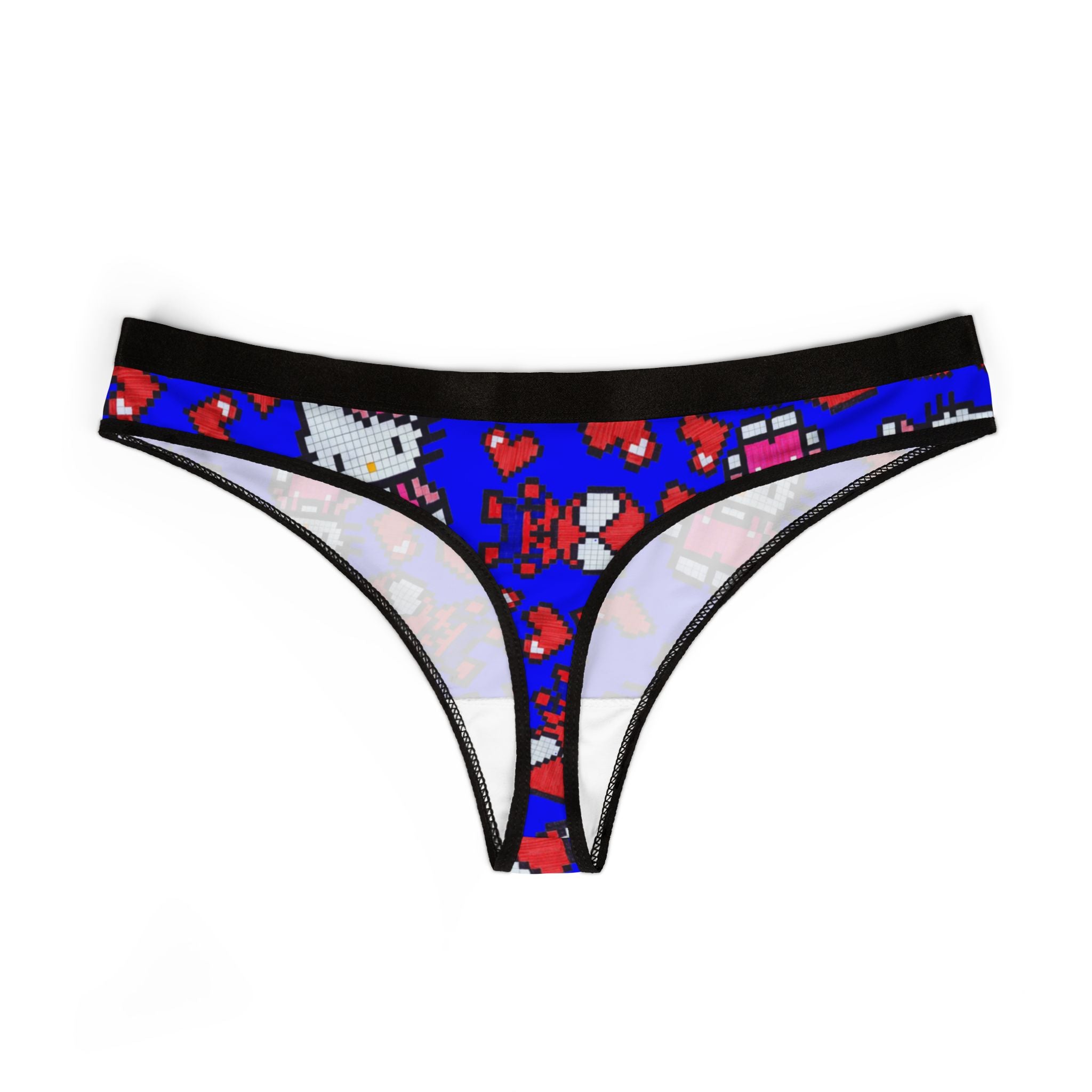 Women's thongs spider kitty pixel heart character love valentine blue