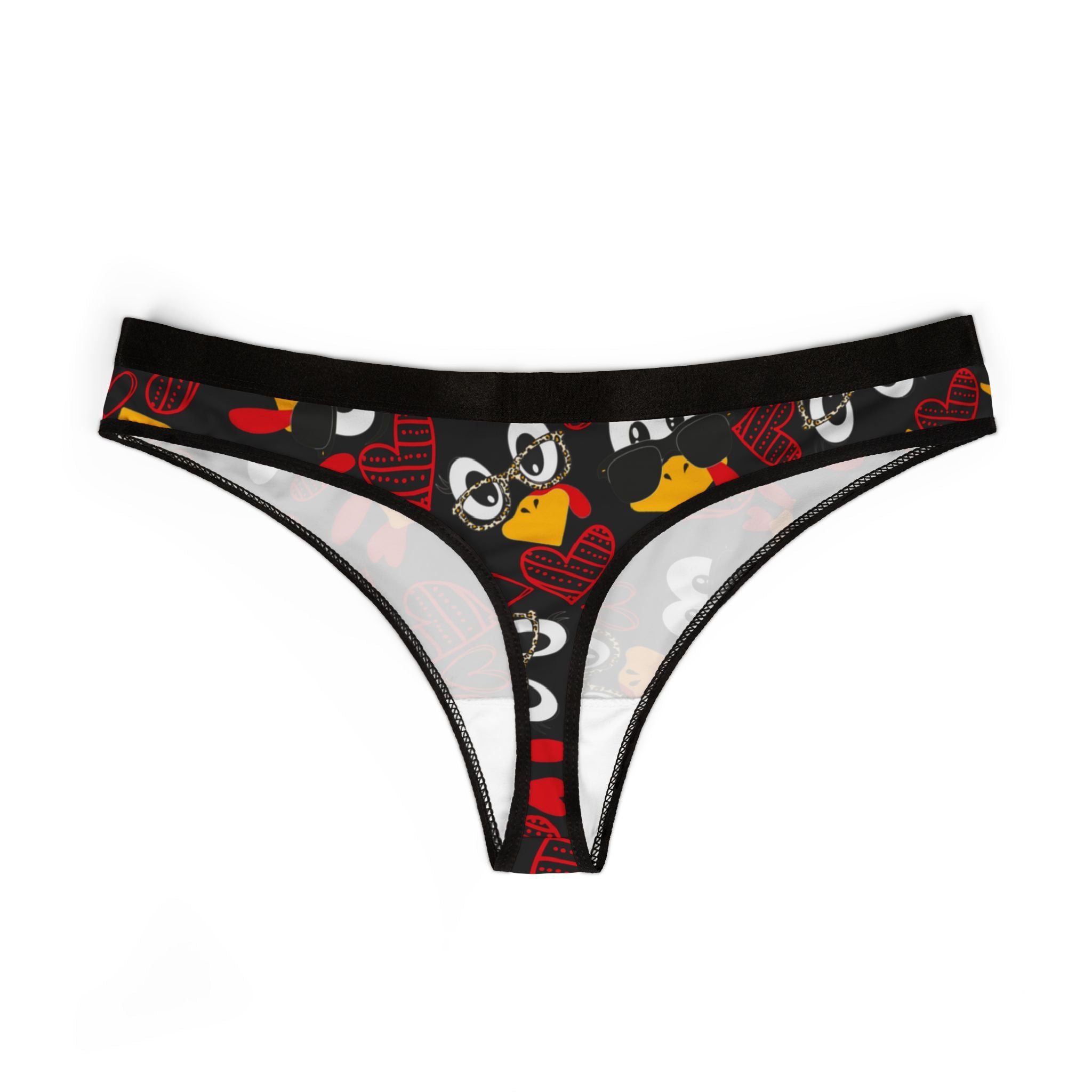 Women's thongs Mr Turkey Mrs Turkey valentine hearts Thanksgiving black