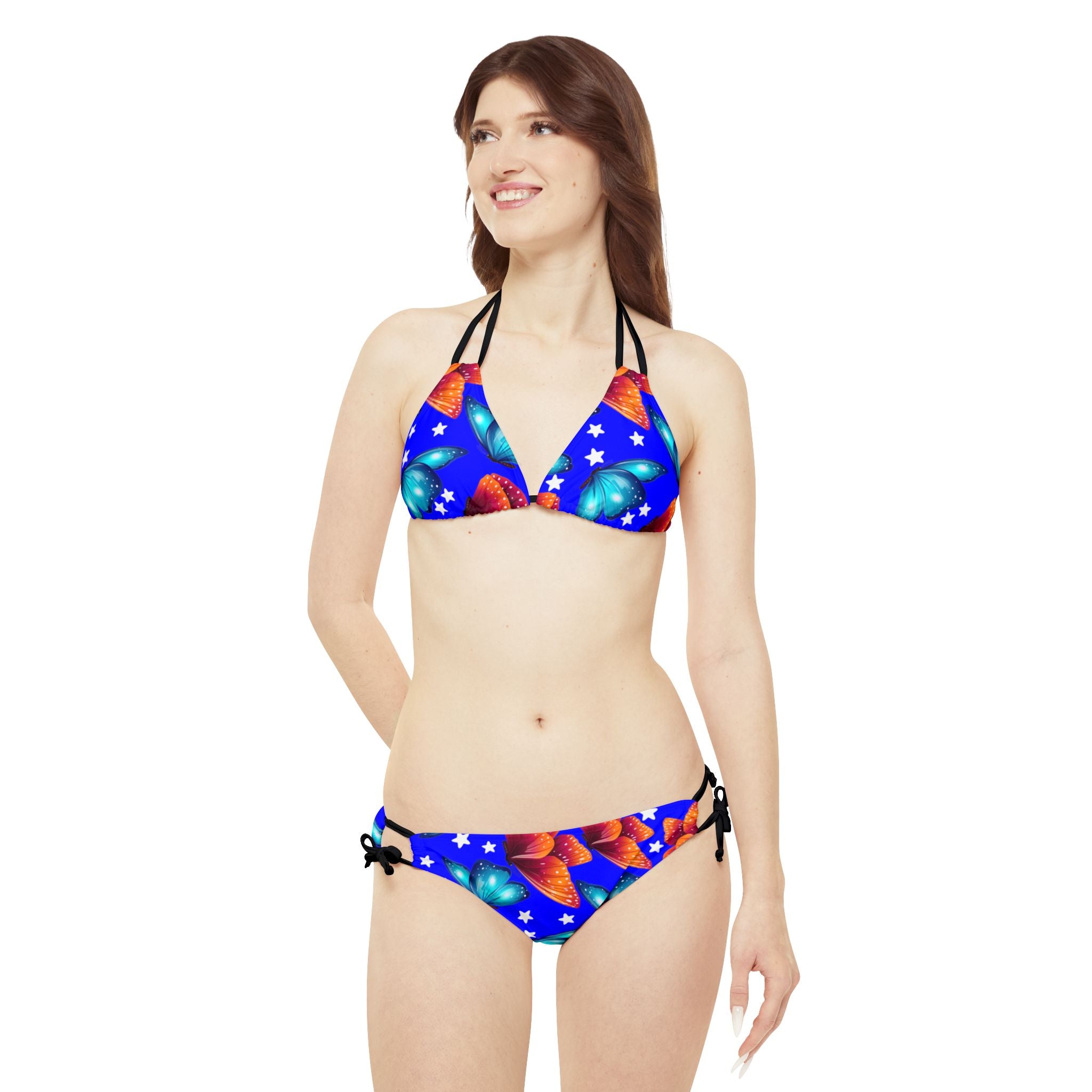 Strappy bikini set butterflies stars blue