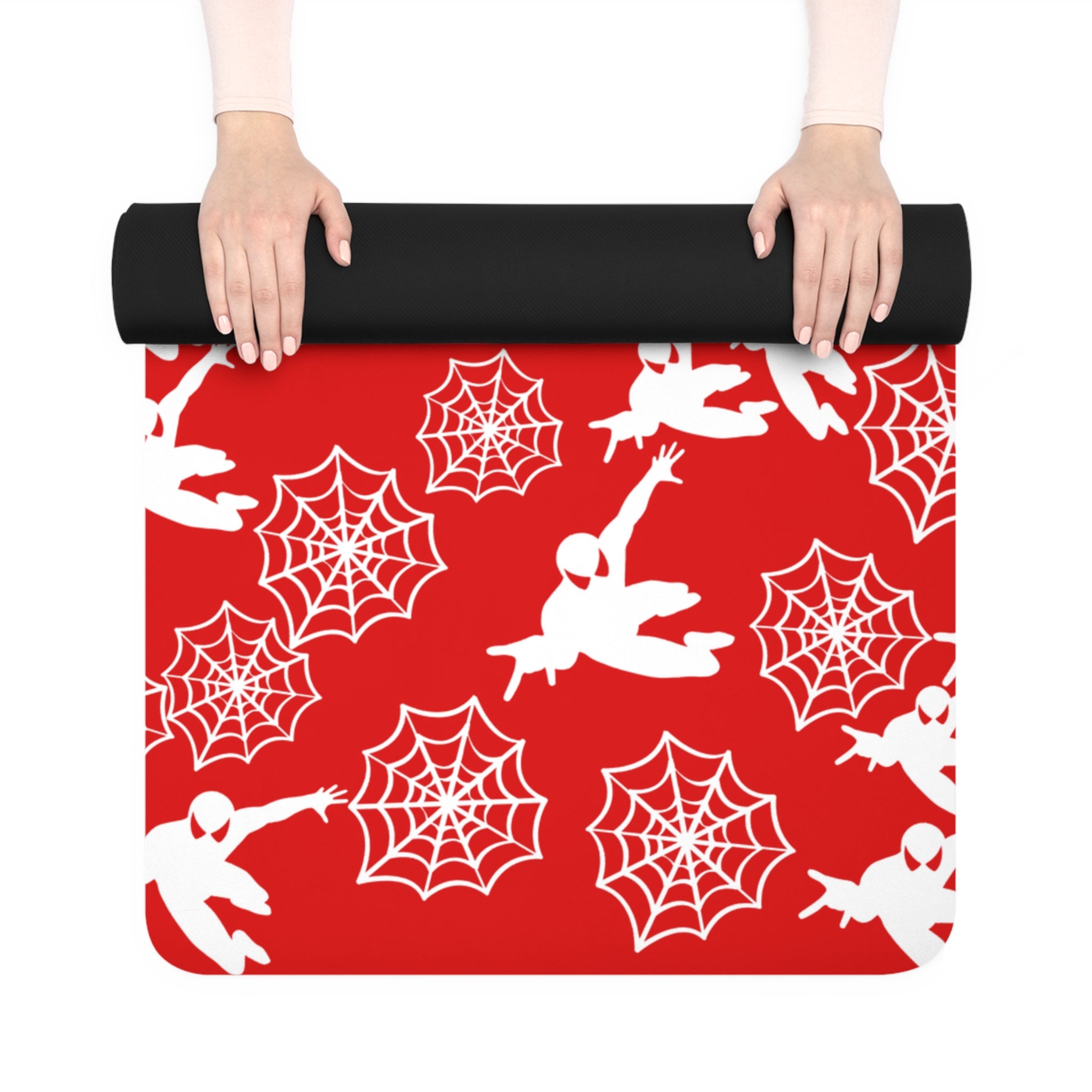 Rubber yoga mat spiderman web plain red