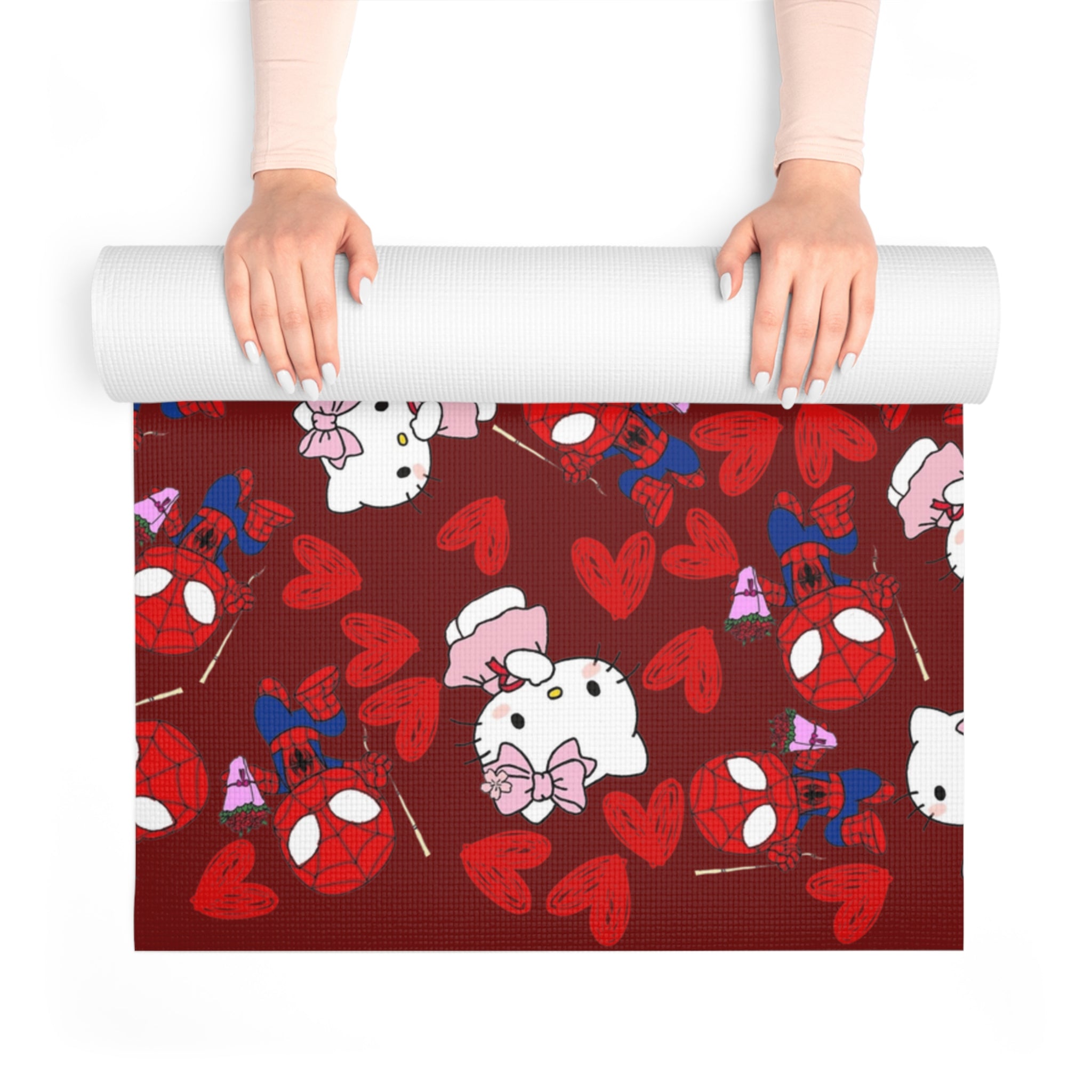 Foam yoga mat spider kitty flower red