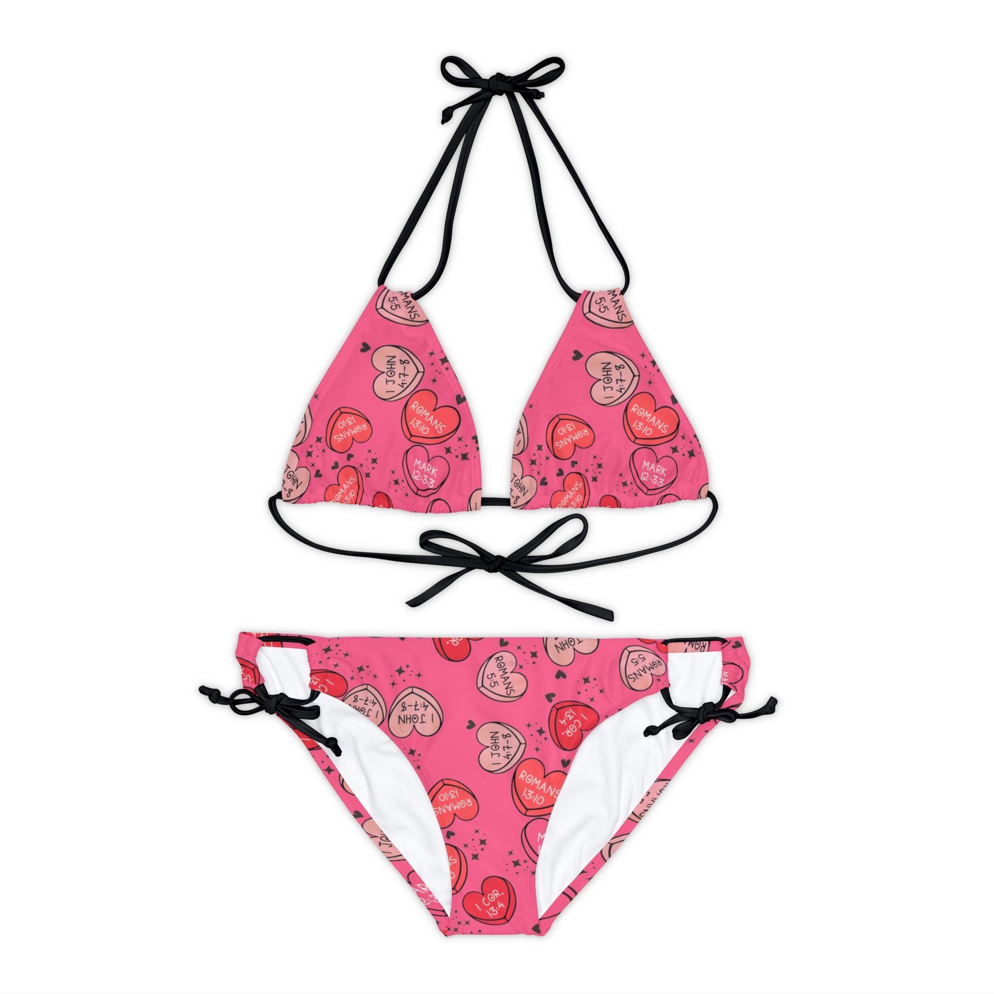 Strappy bikini set christian valentine sweet hearts pink