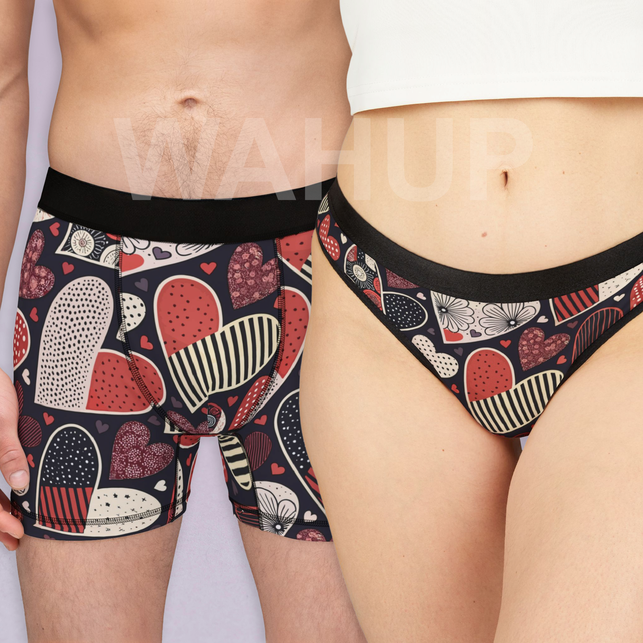 Matching underwear Valentine Heart Retro for couples boxer & thong set