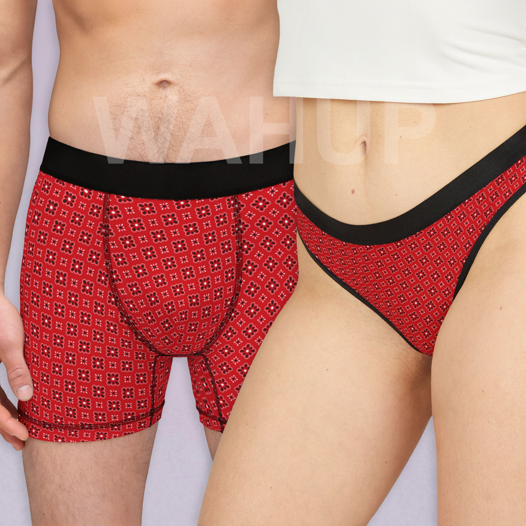 Matching underwear Red Bandana for couples boxer & thong set
