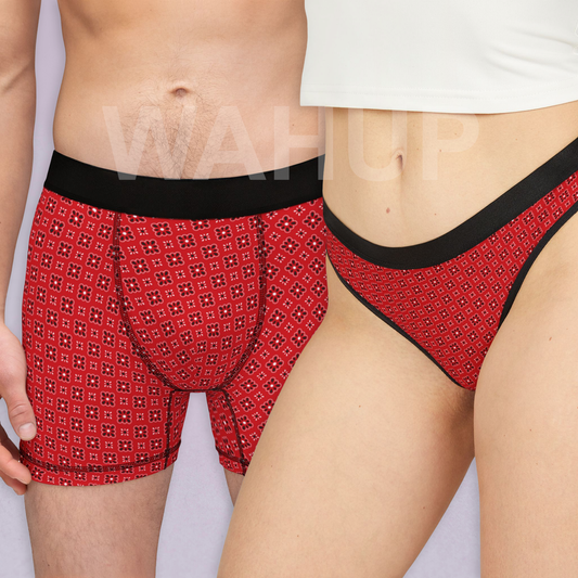 Matching underwear Red Bandana for couples boxer & thong set