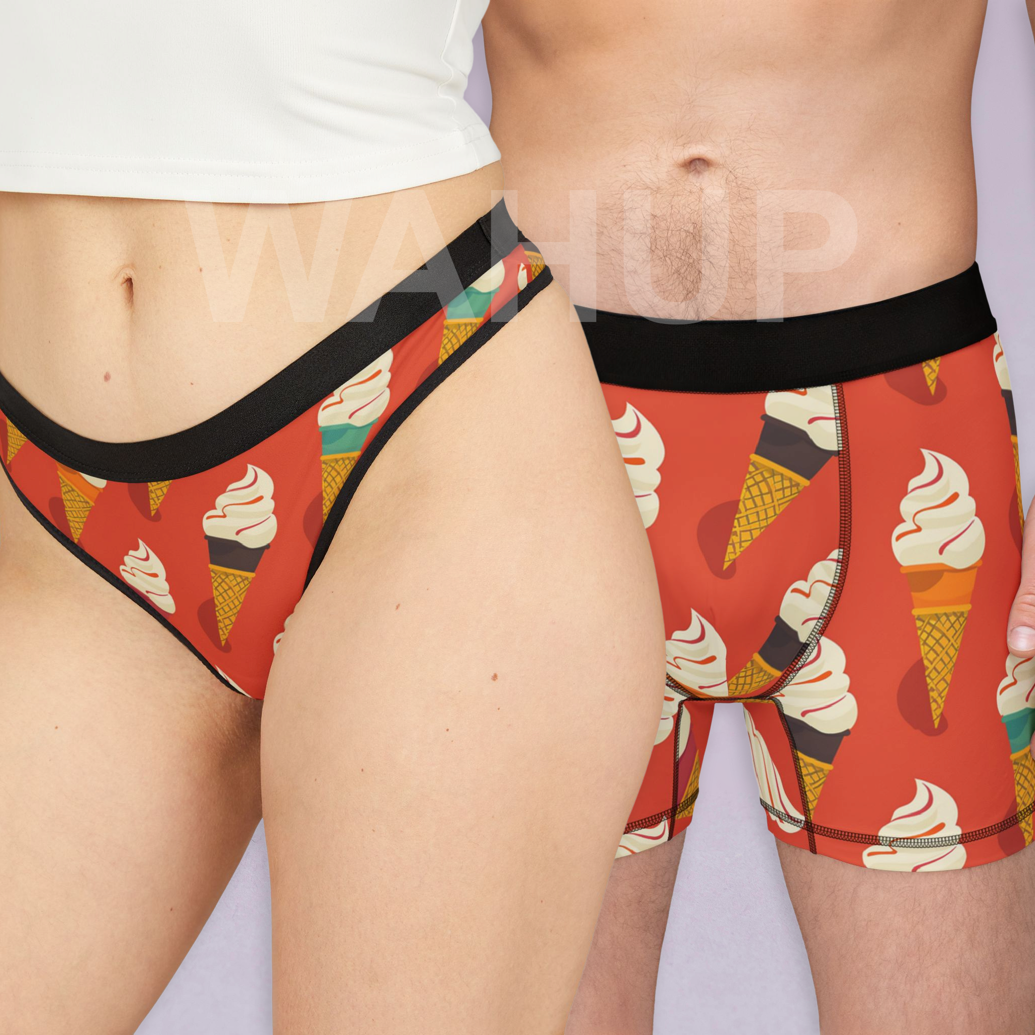 Matching underwear Minimal Ice Cream for couples boxer & thong set