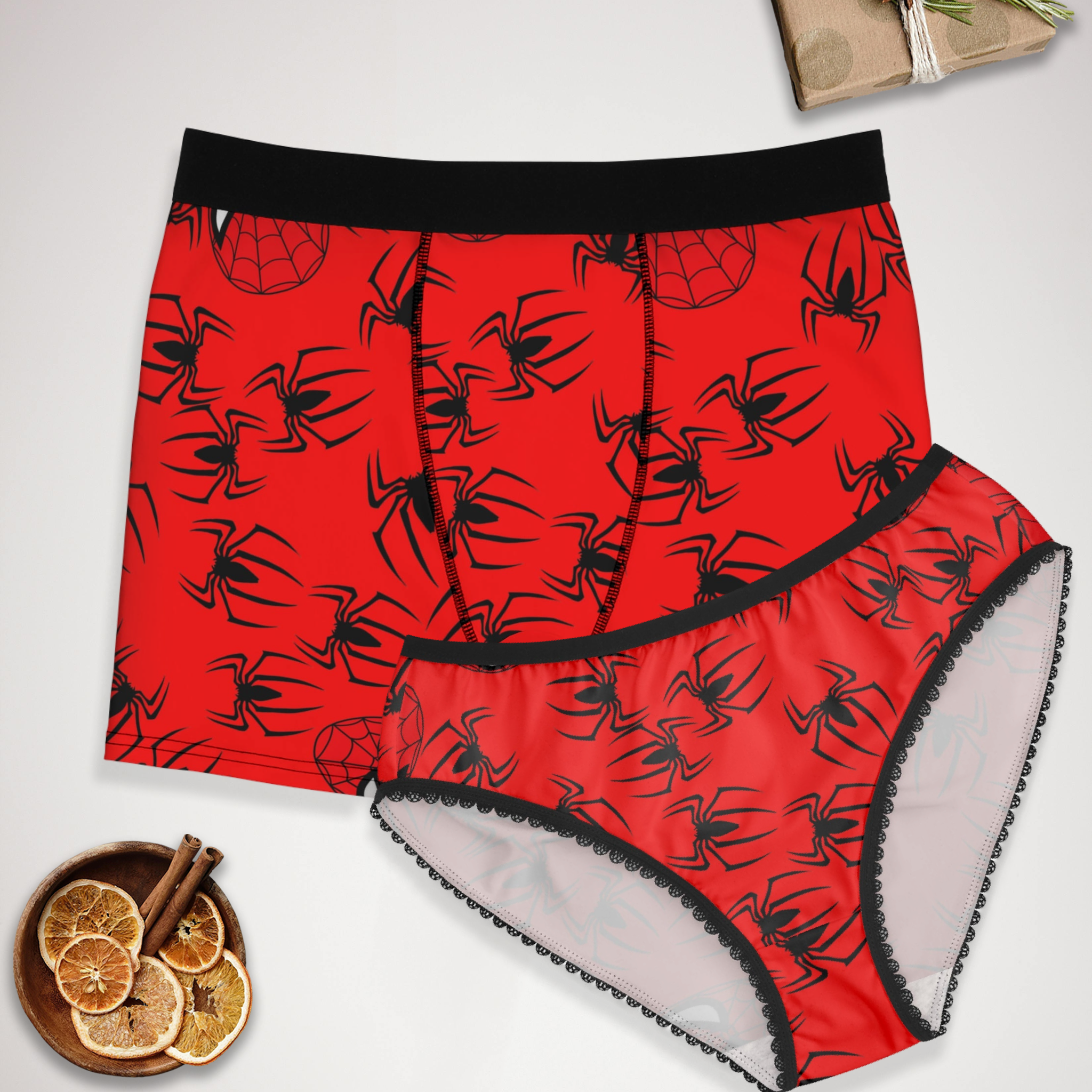 Couples matching spider web underwear set boxer & briefs