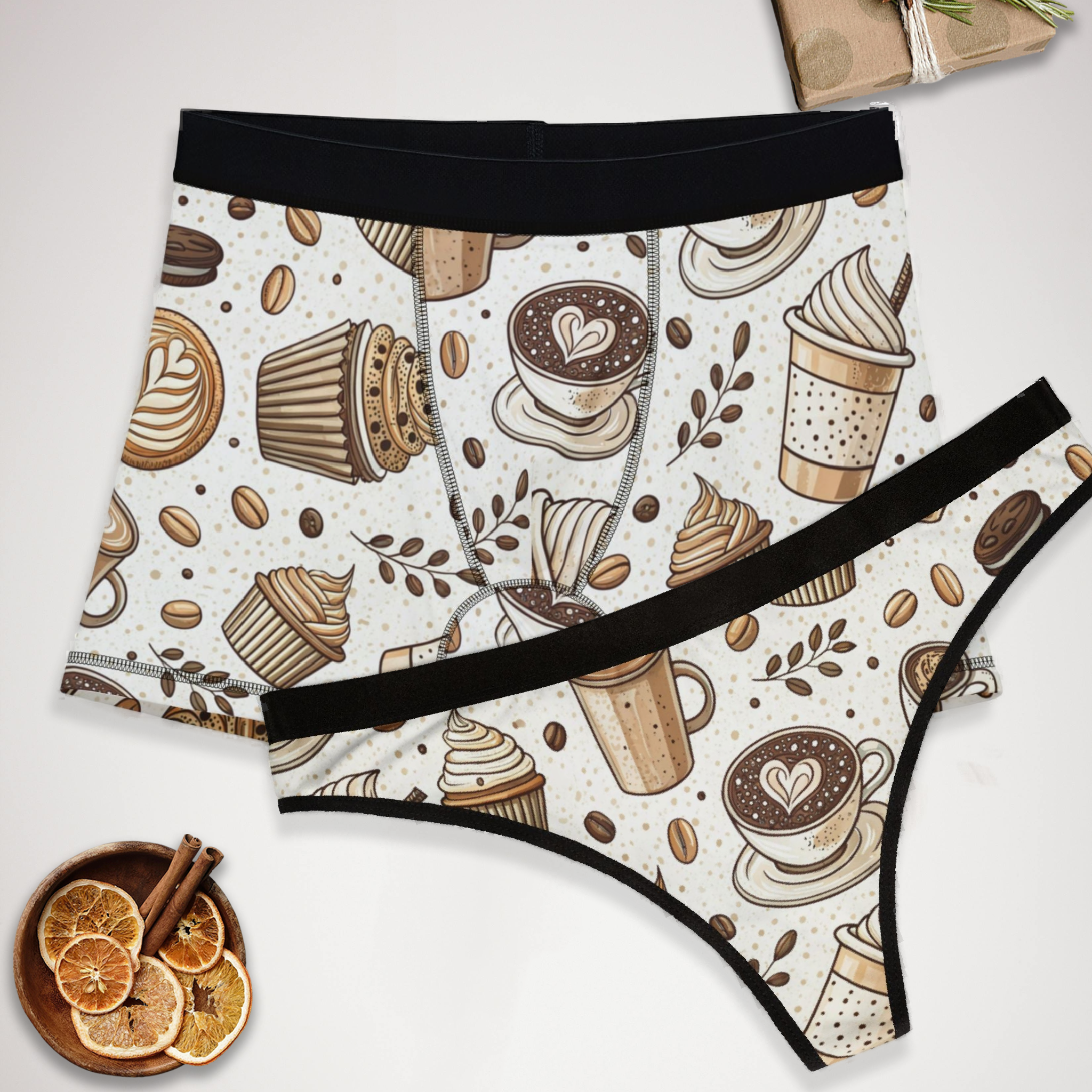 Matching underwear Coffee for couples boxer & thong set
