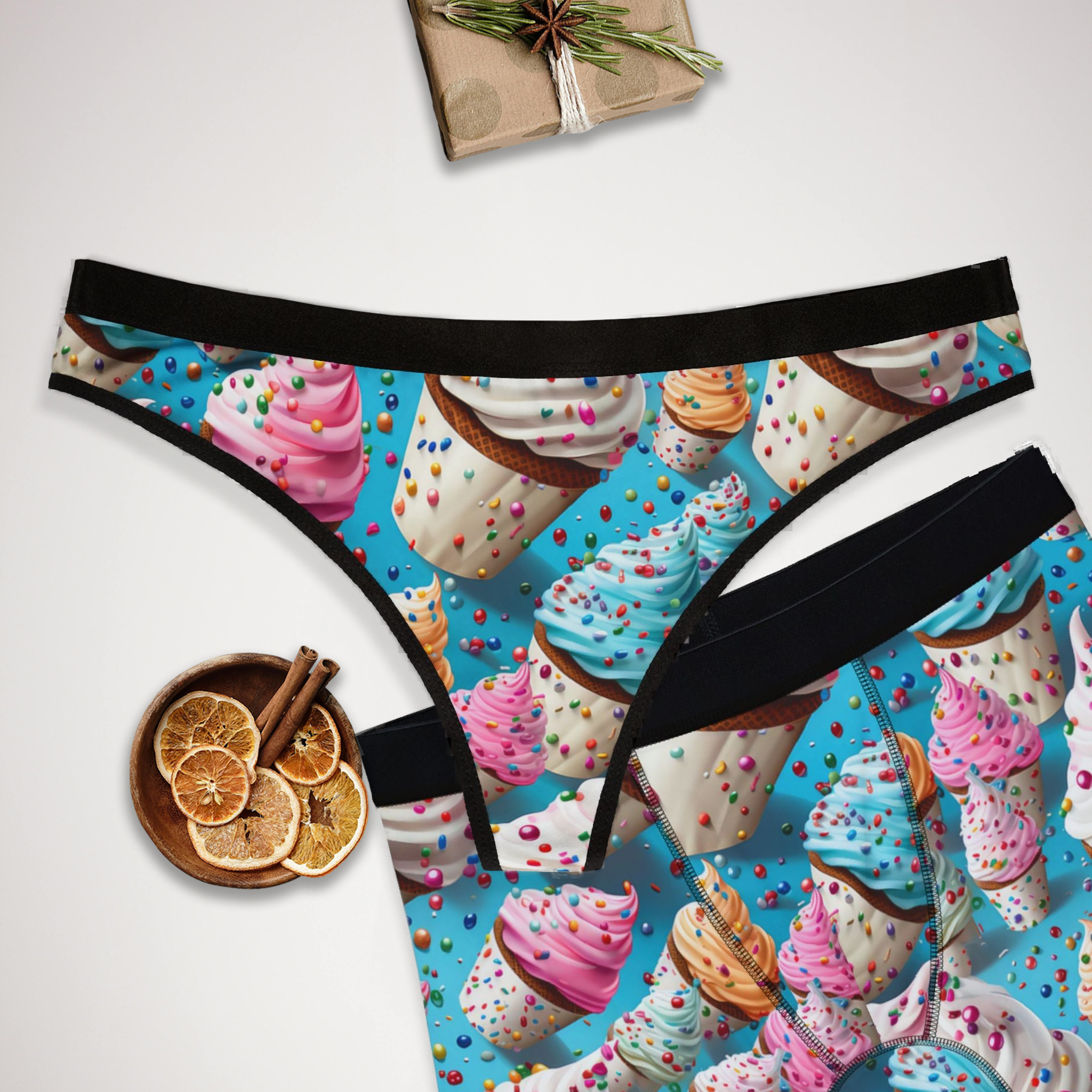 Matching underwear Sprinkled Ice Cream for couples boxer & thong set