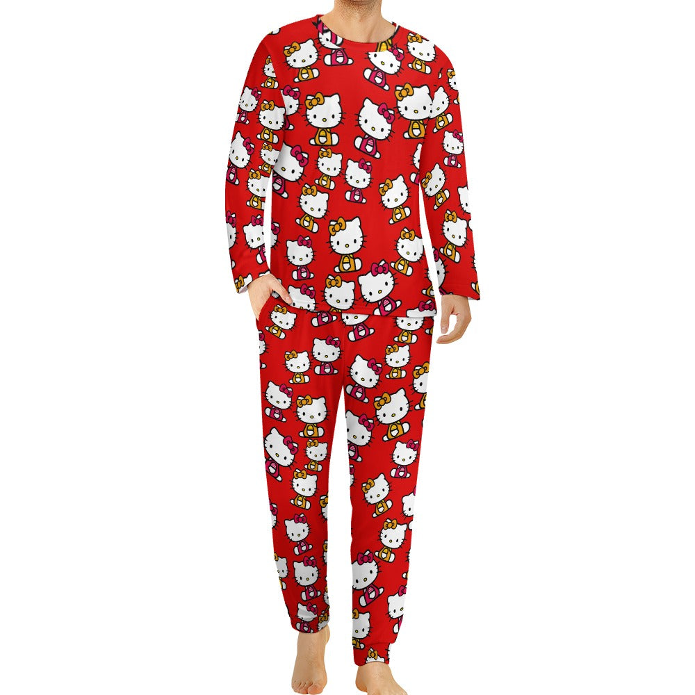 Men's Pajama suit kitty two color red