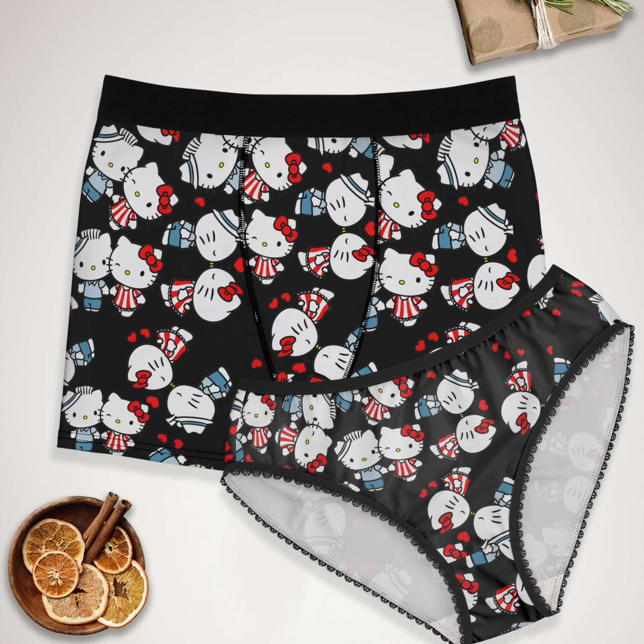 Couples matching kitty kiss wedding underwear set boxer & briefs