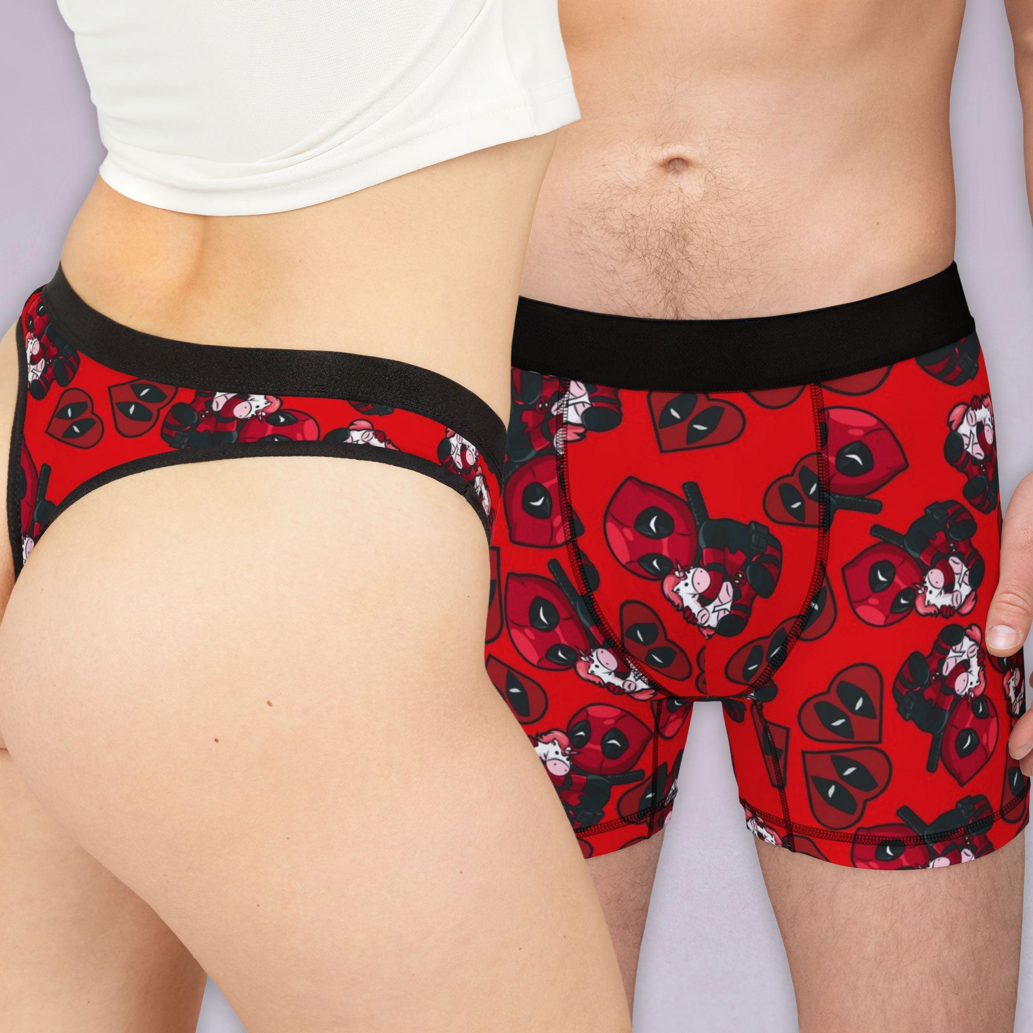 Matching underwear deadpool unicorn hearts valentine love for couples boxer & thong set