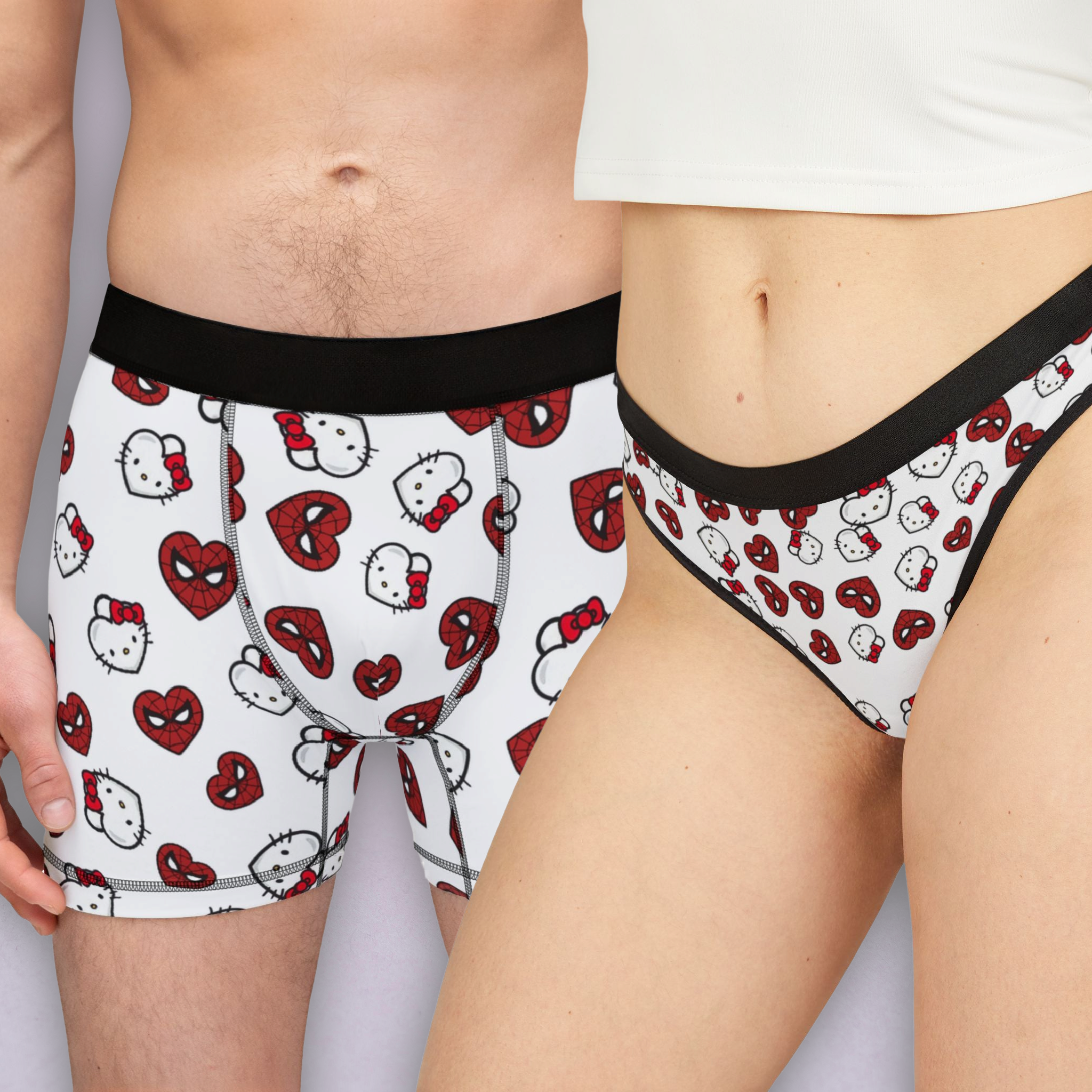 Couples Matching spider kitty character underwear set boxer and thong