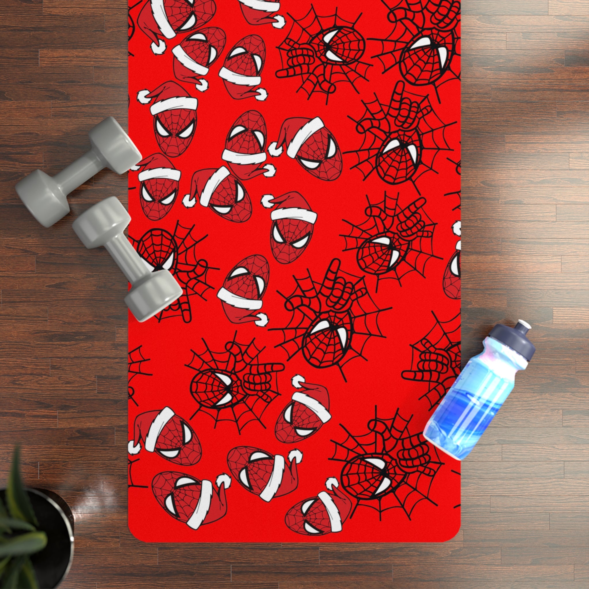 Rubber yoga mat christmas spider web hats noel red