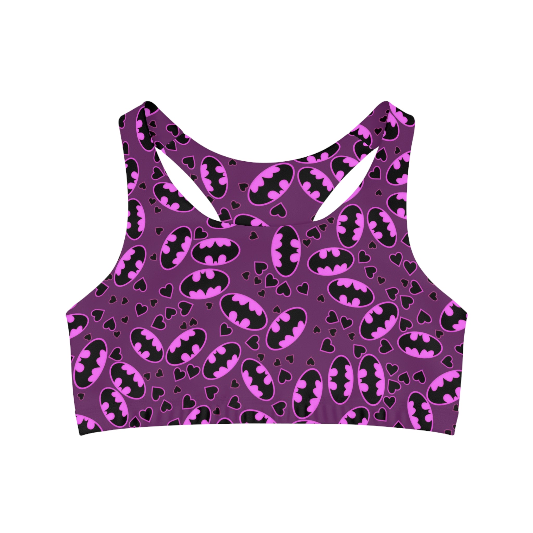 Sports bra batman hearts valentine love purple