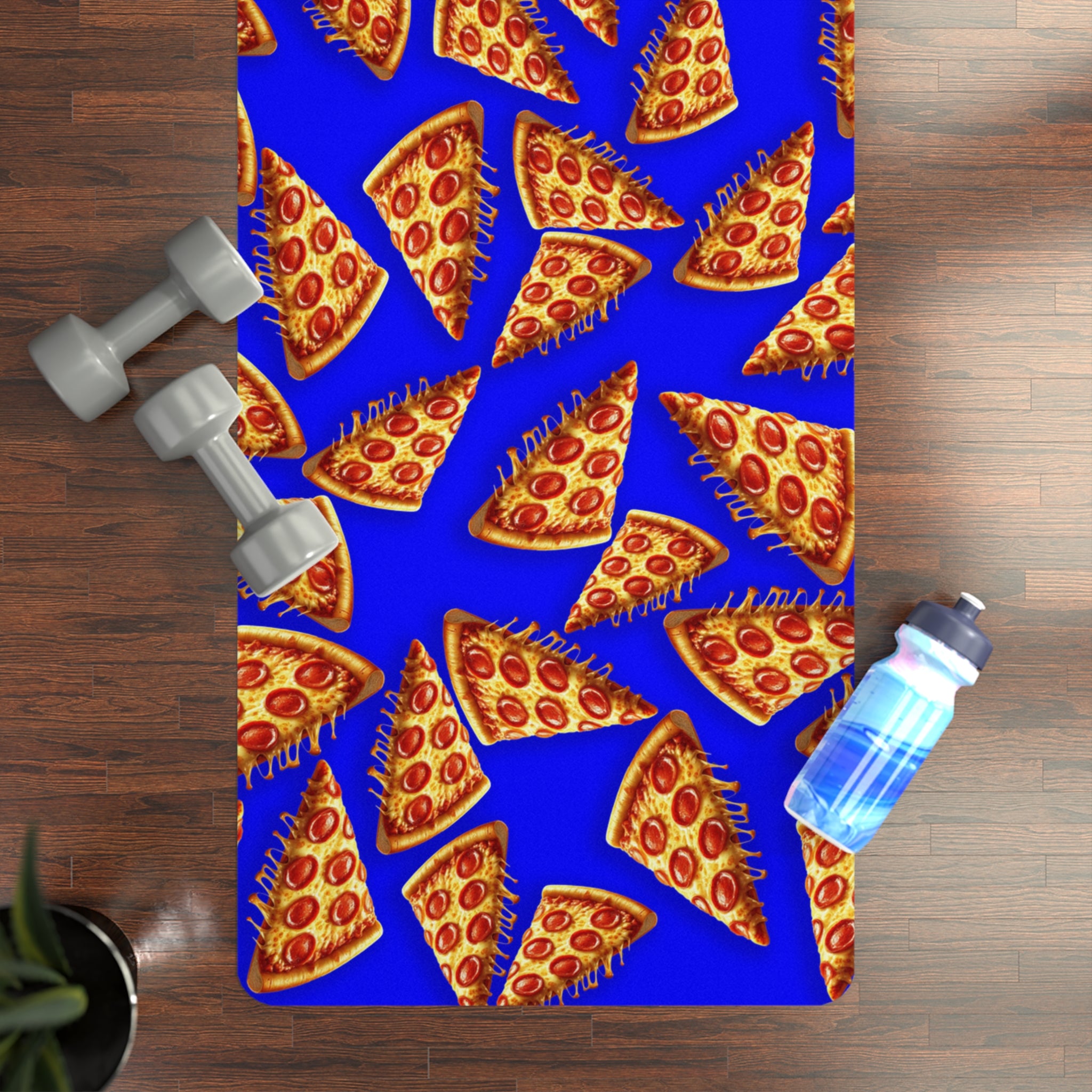 Rubber yoga mat pizza blue