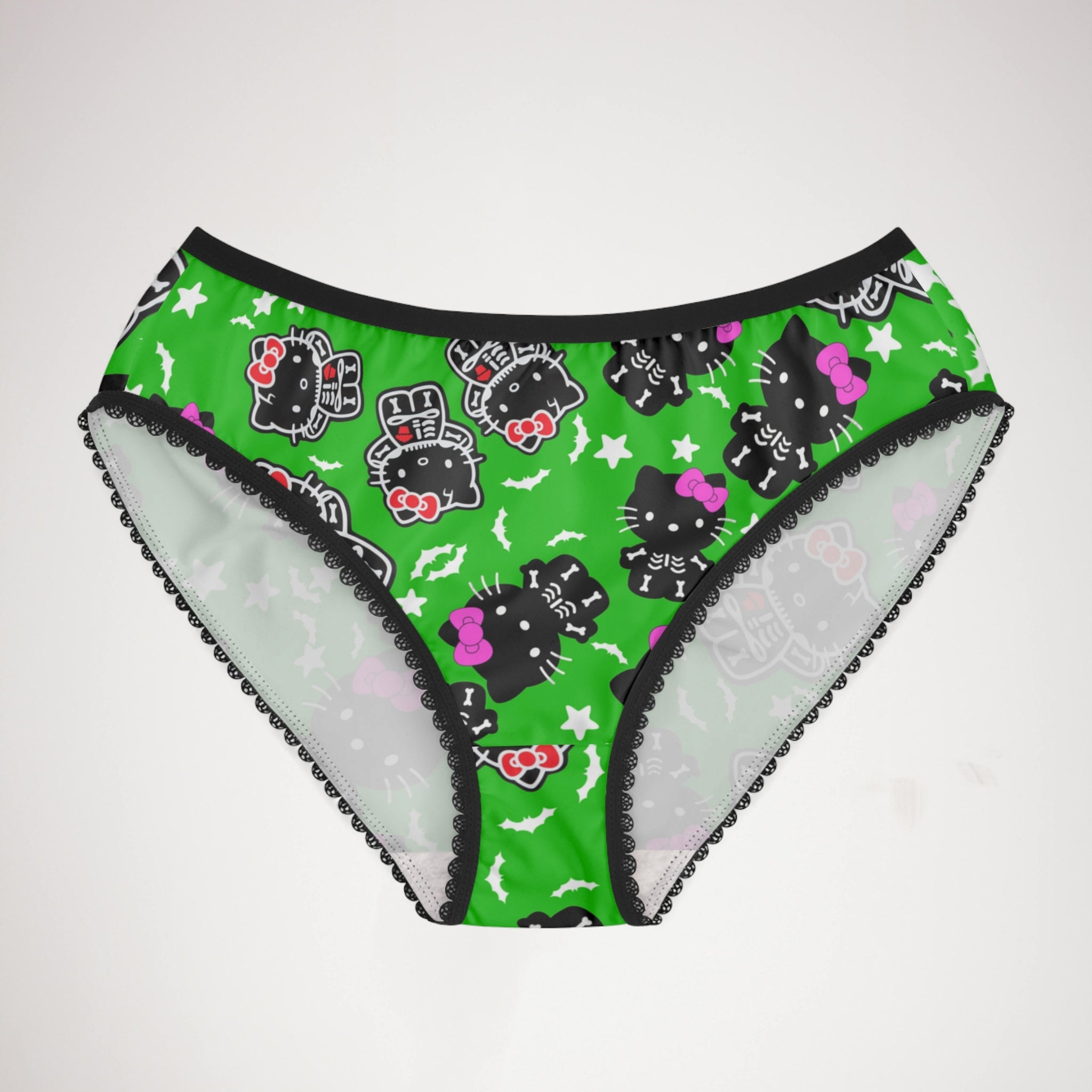 Women's briefs kitty halloween bones green