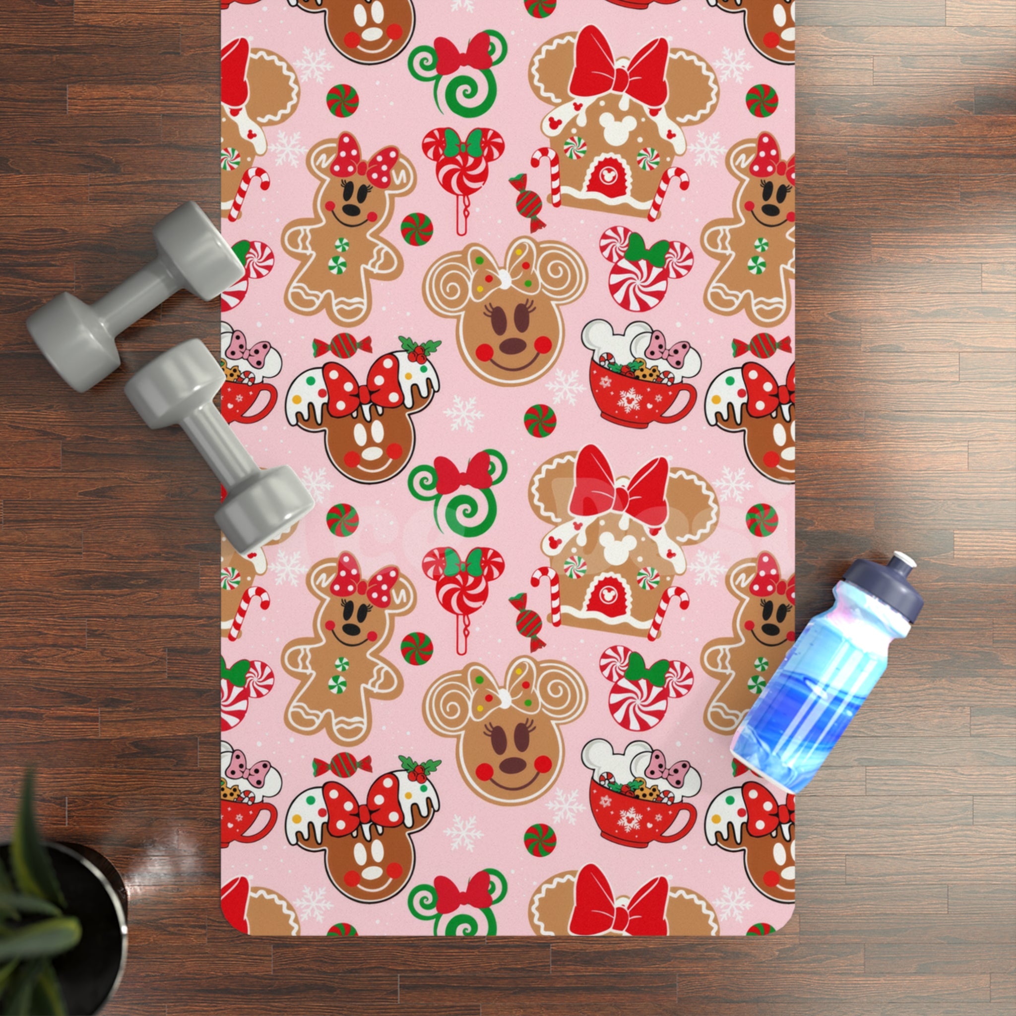 Rubber yoga mat girly magical mouse christmas cookies pink