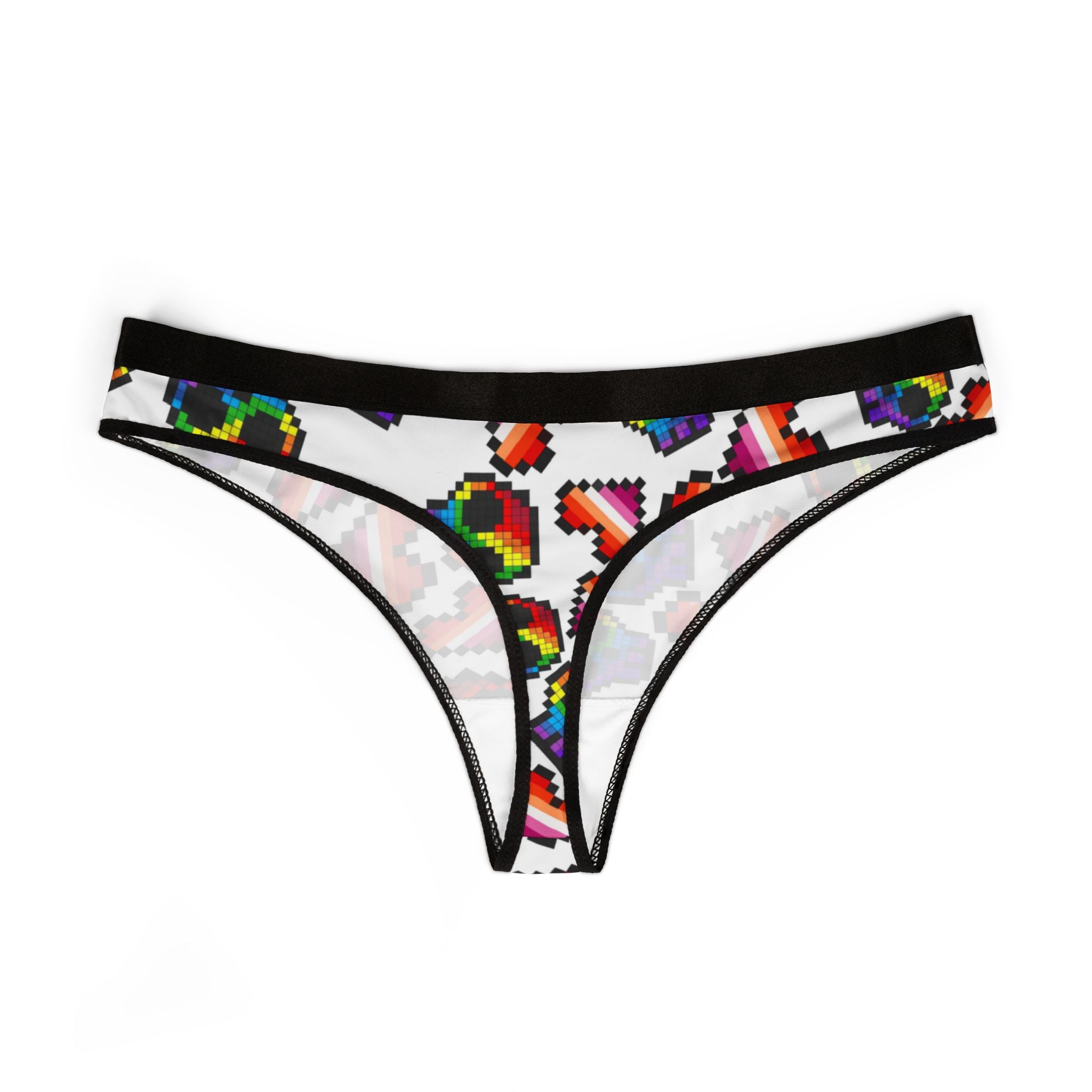 Women's thongs lgbt pride skull heart Halloween white