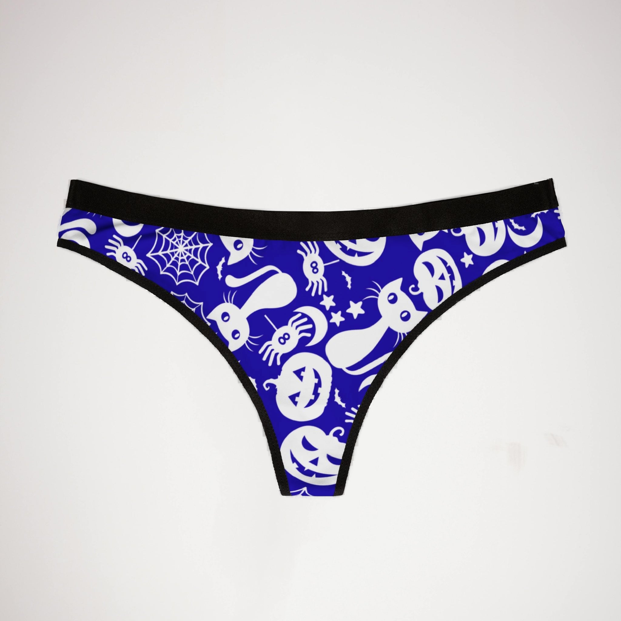 Women's thongs halloween pumpkin spider web blue