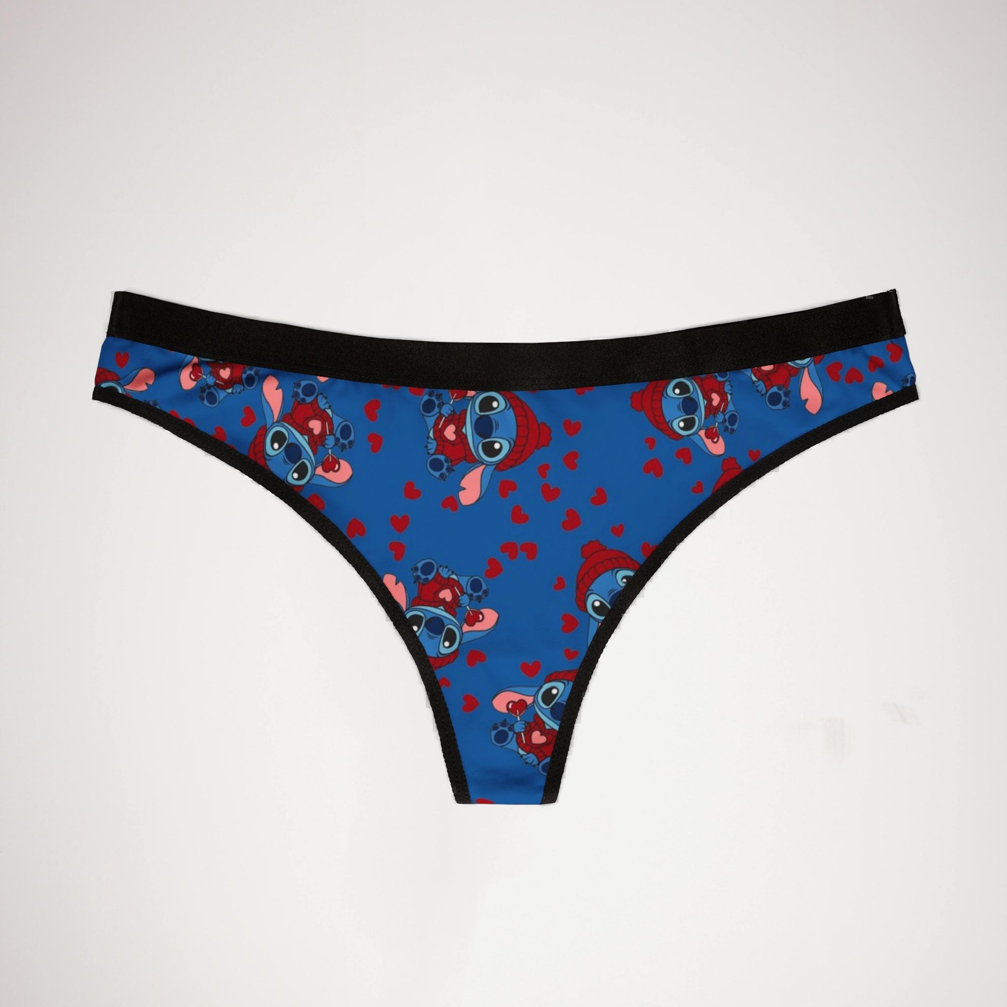 Women's thongs stitch valentine cream heart blue