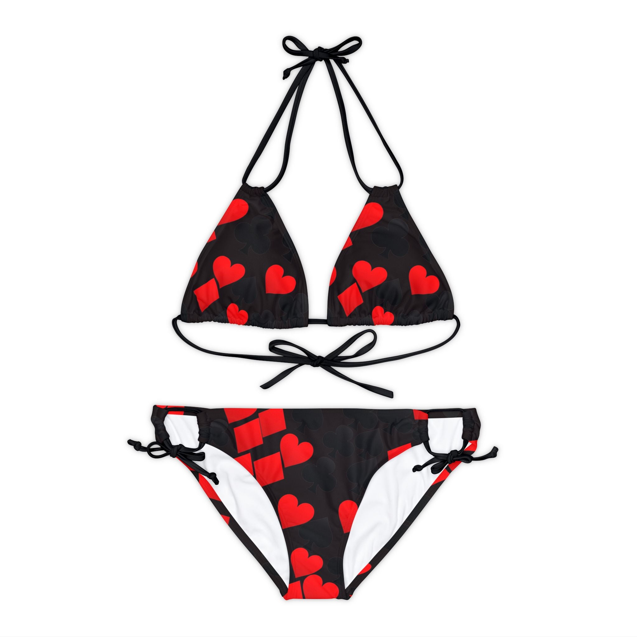 Strappy bikini set playing cards spades hearts diamonds clubs valentine love black