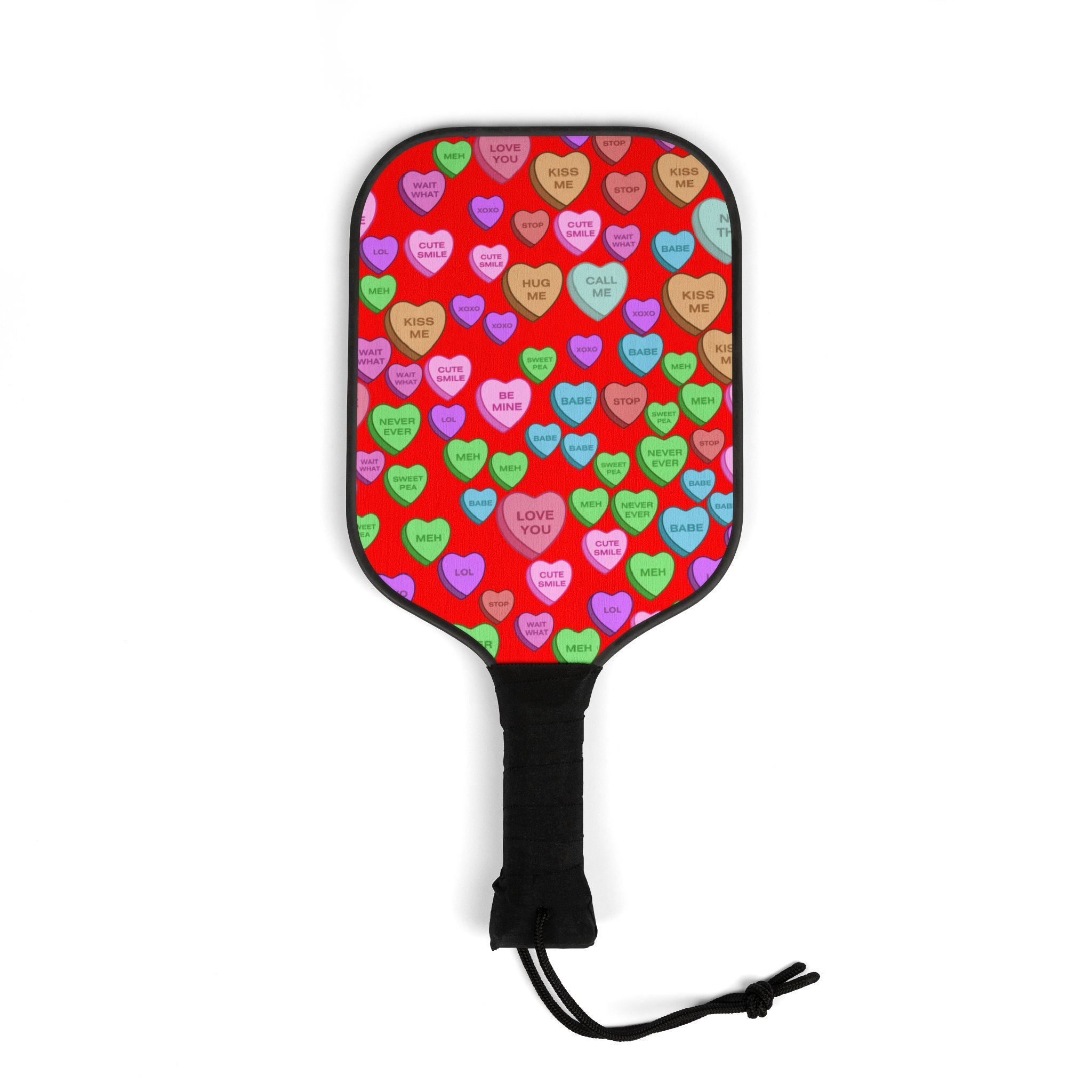 Pickleball kit (2 paddles + 2 balls + transparent bag) candy heart sweet valentine message red