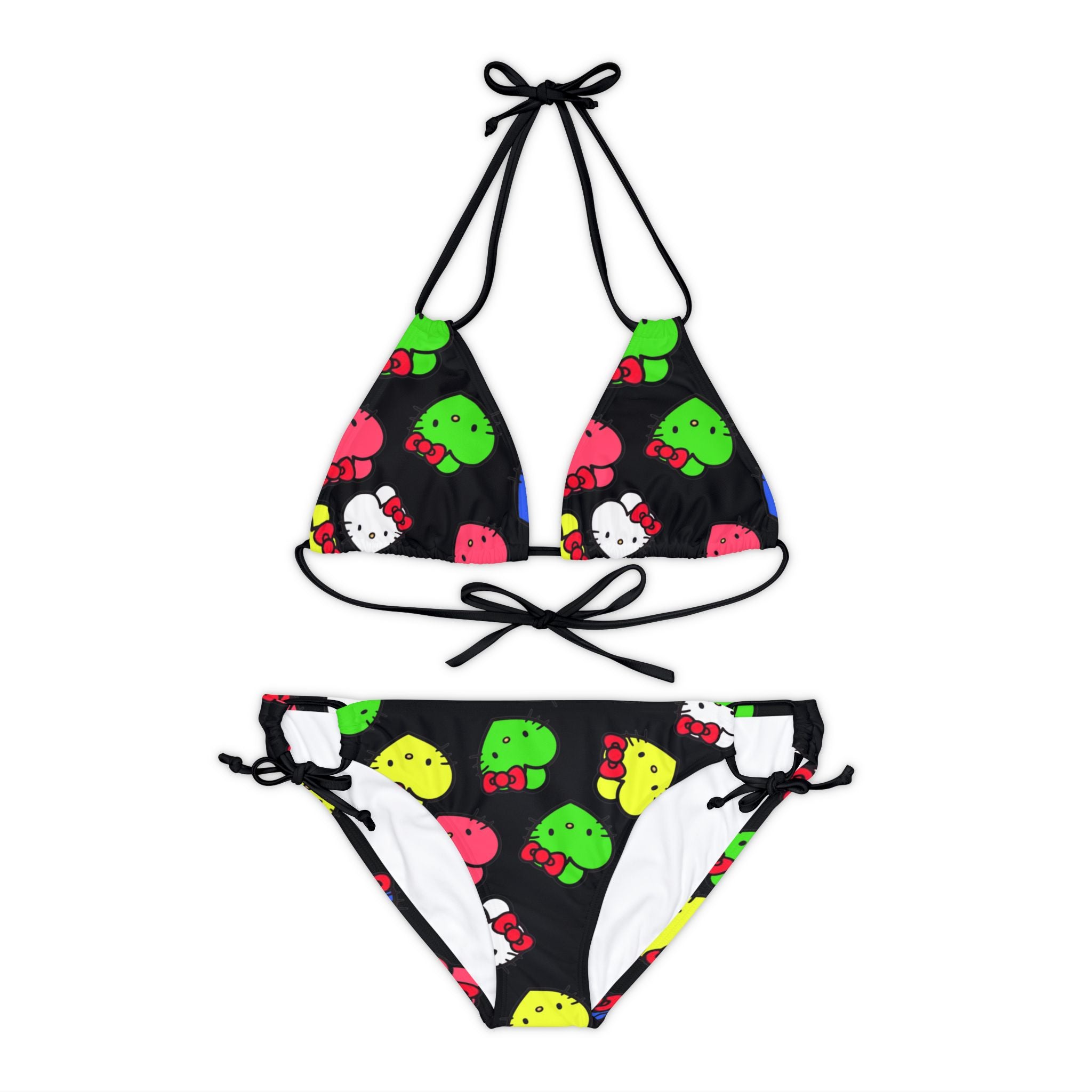 Strappy bikini set kitty hearts multi colors black