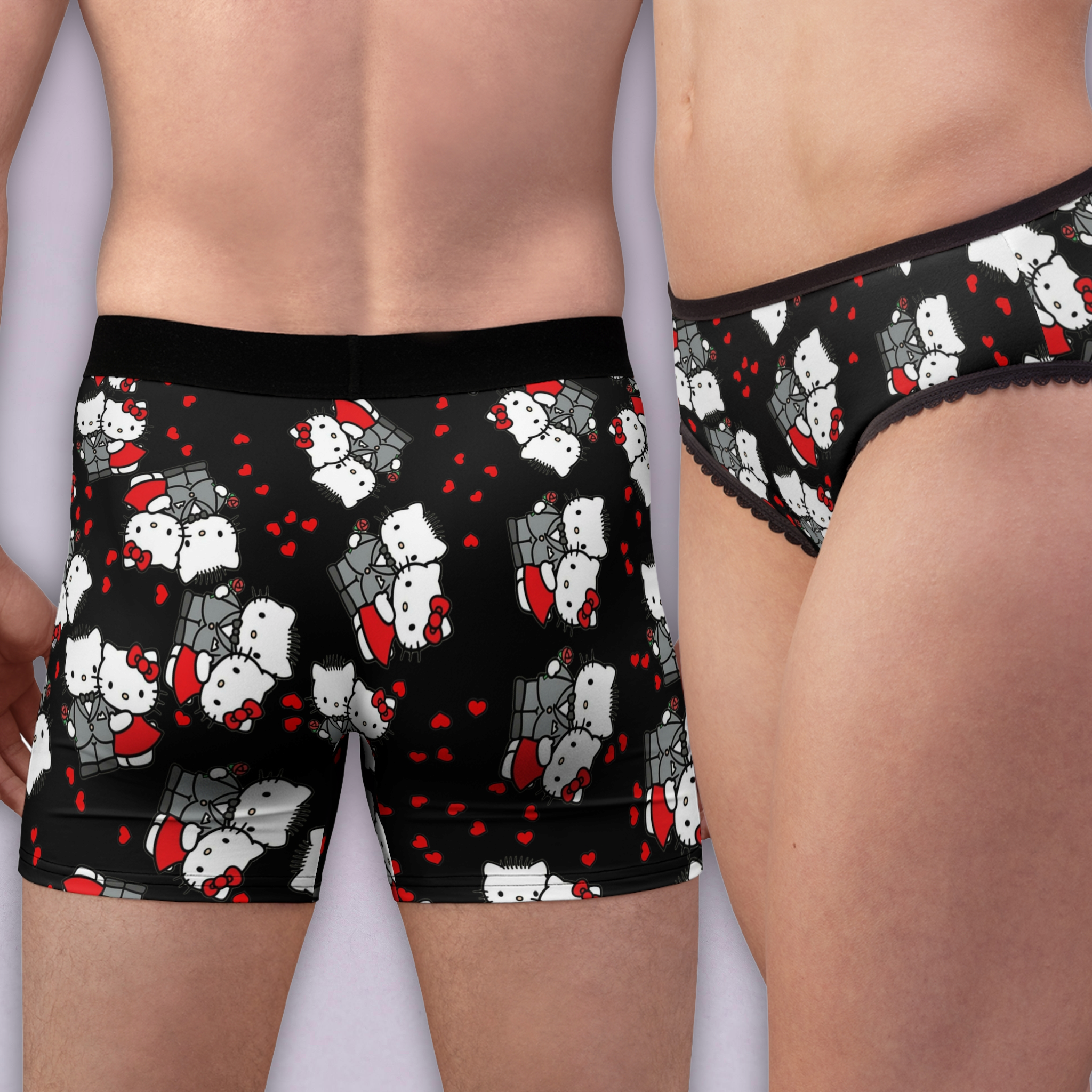 Couples matching kitty wedding anniversary underwear set boxer & briefs