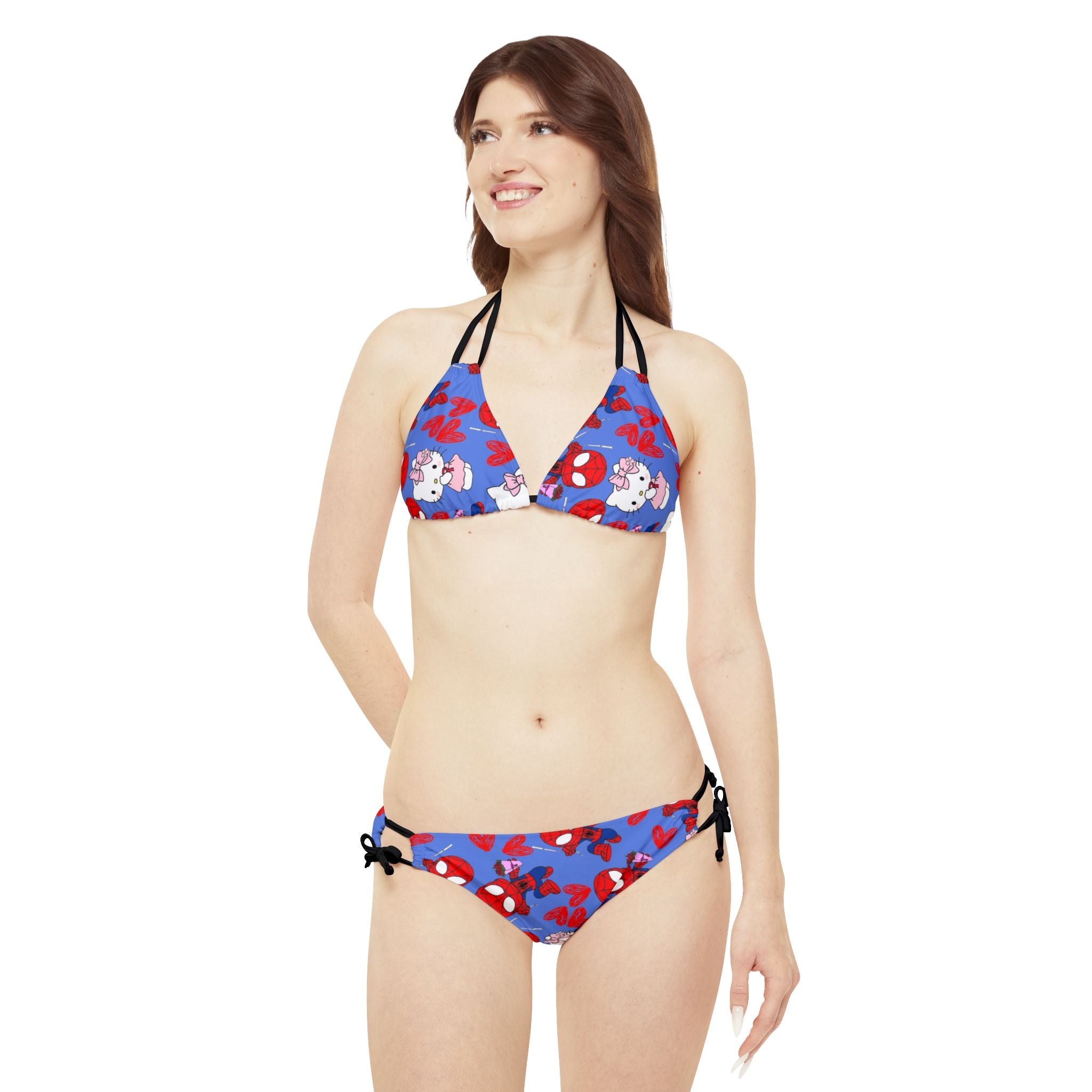 Strappy bikini set spider kitty flower cyan