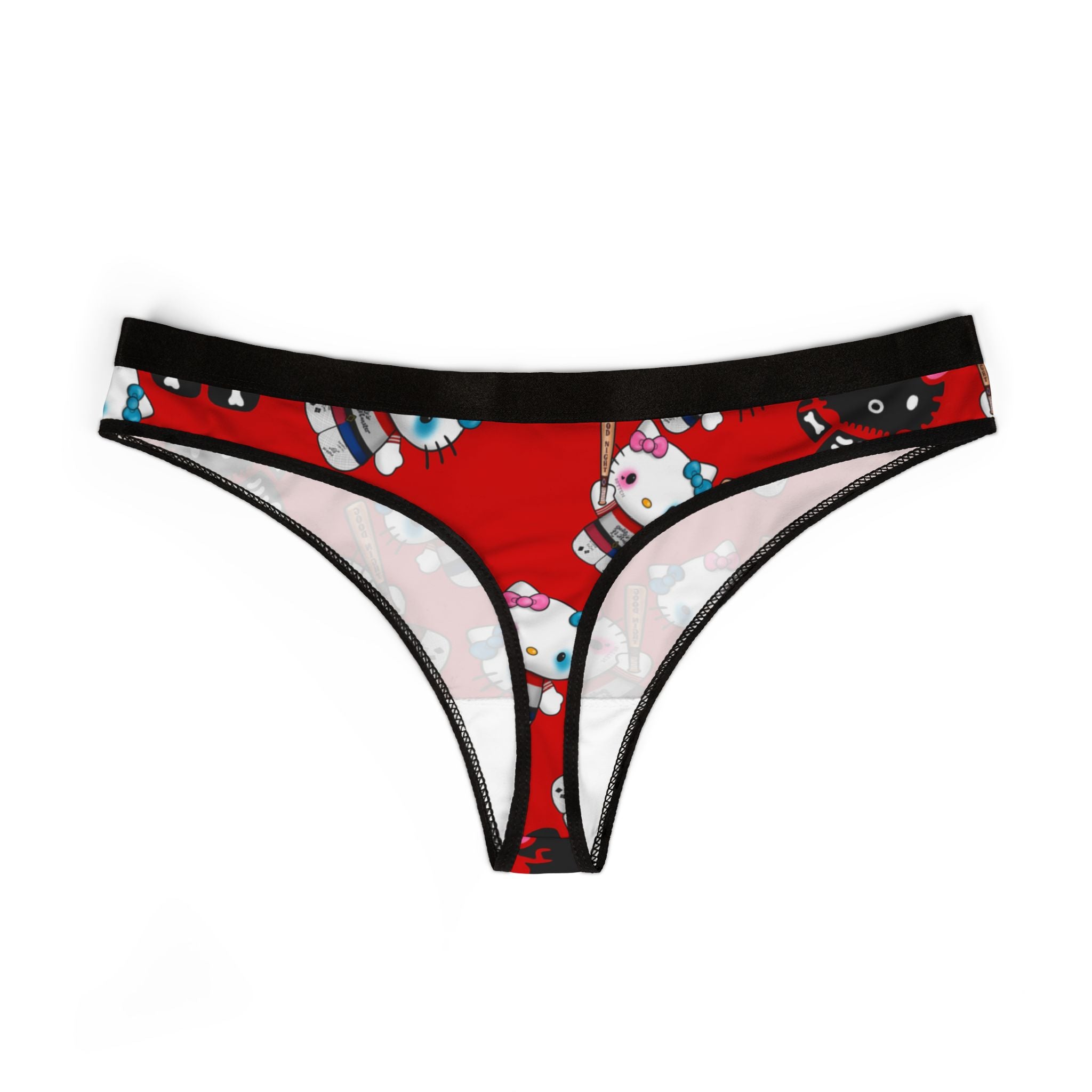 Women's thongs kitty monster Halloween bone red