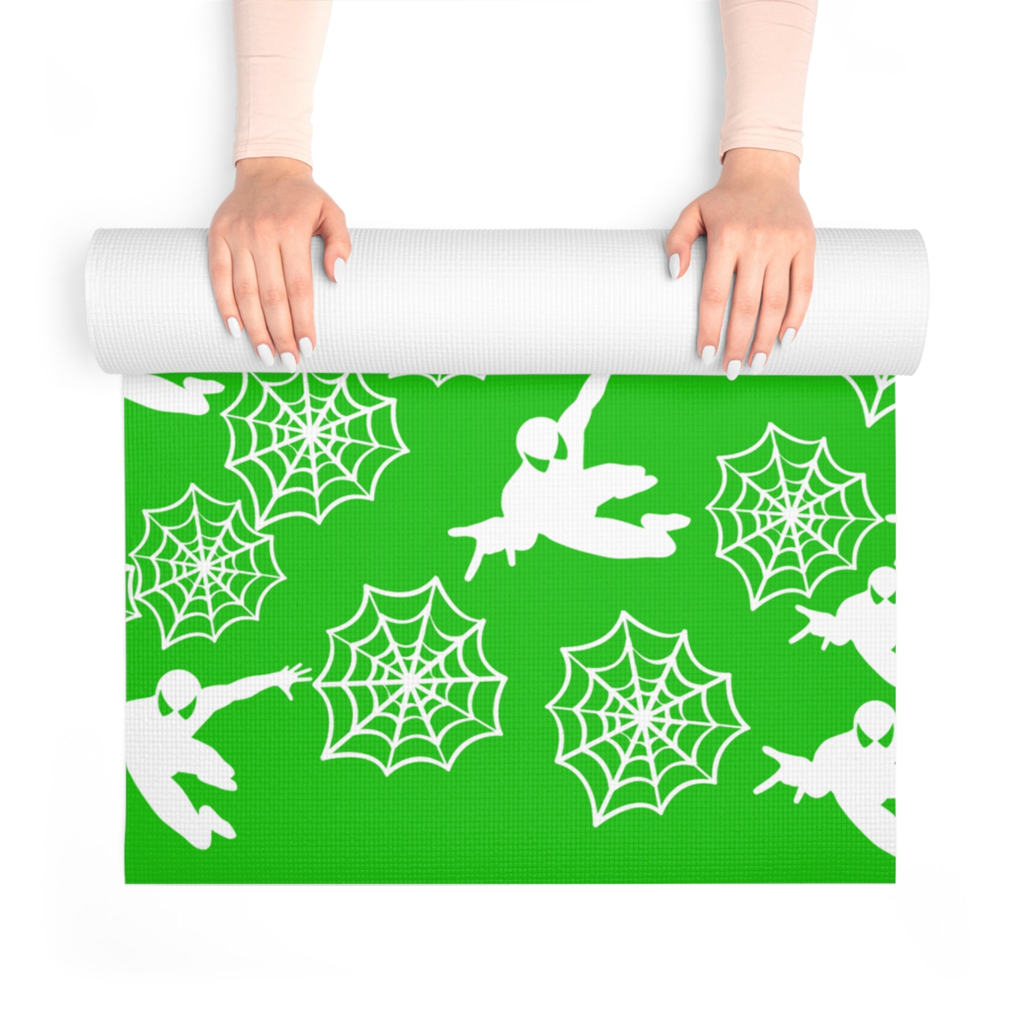 Foam yoga mat spiderman web plain green