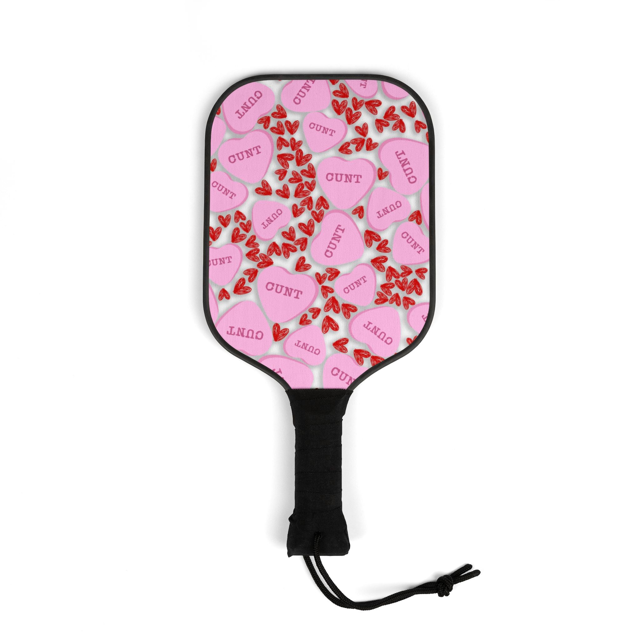 Pickleball kit (2 paddles + 2 balls + transparent bag) cunt candy heart shape message white