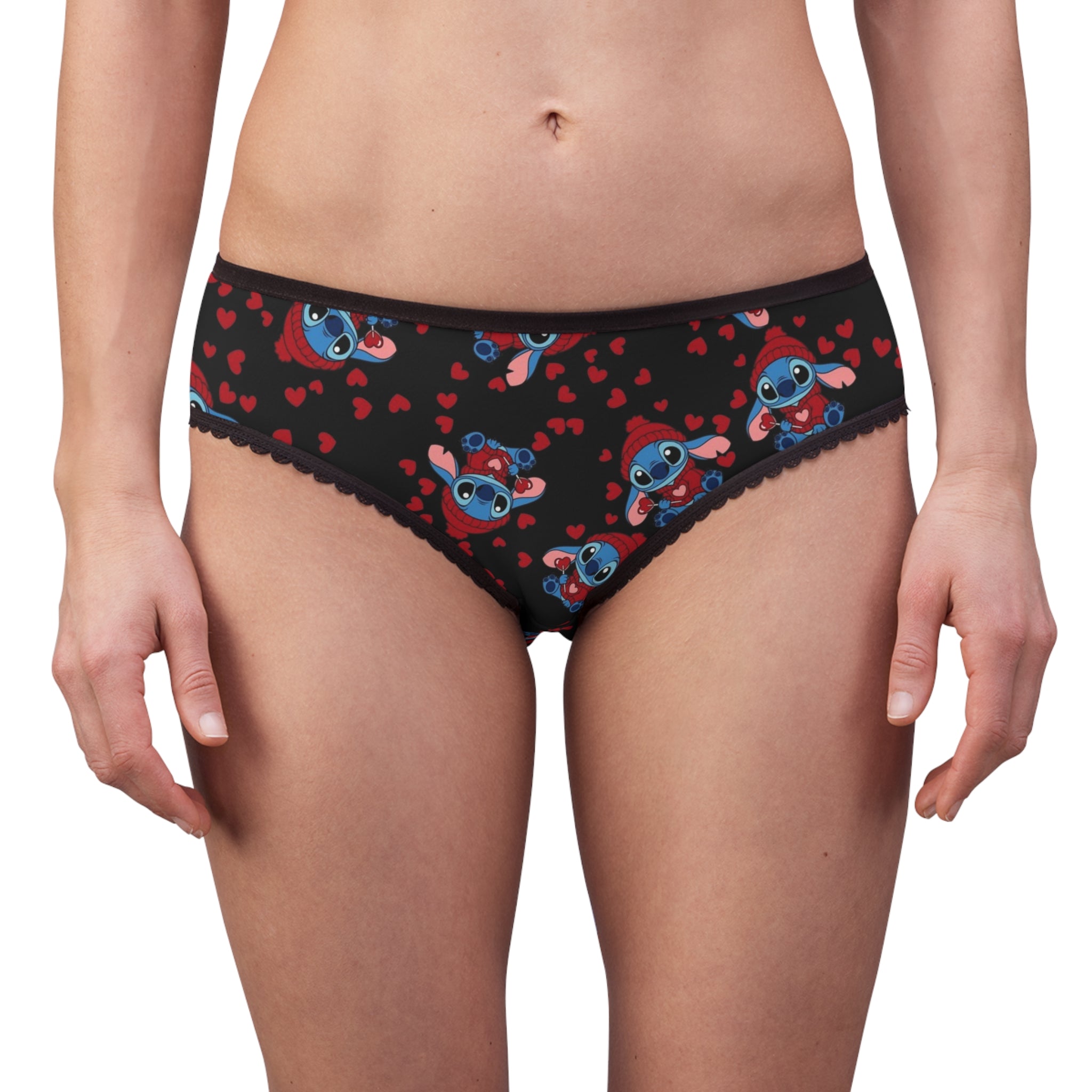 Women's briefs stitch valentine cream heart black