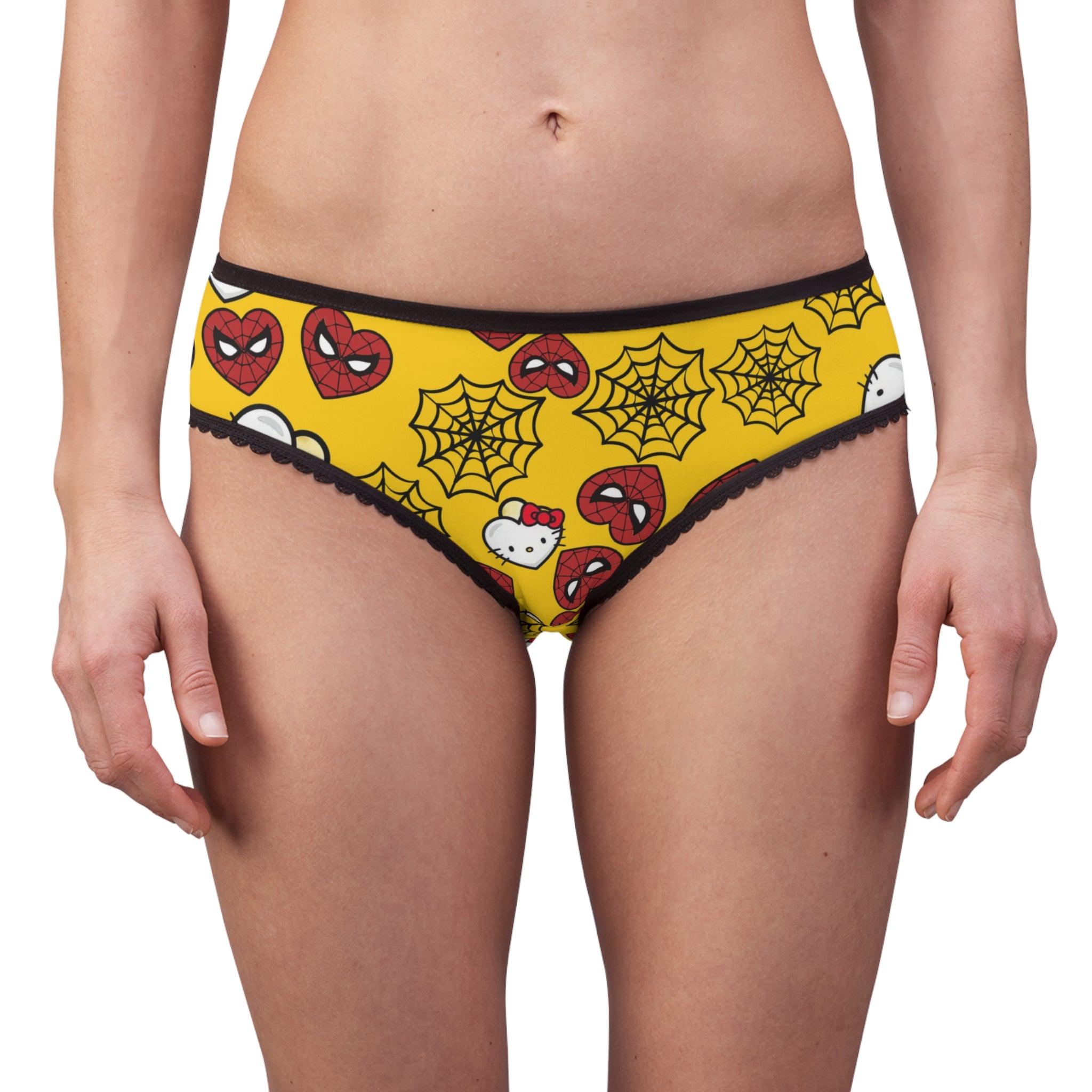 Women's briefs kitty spider web heart yellow