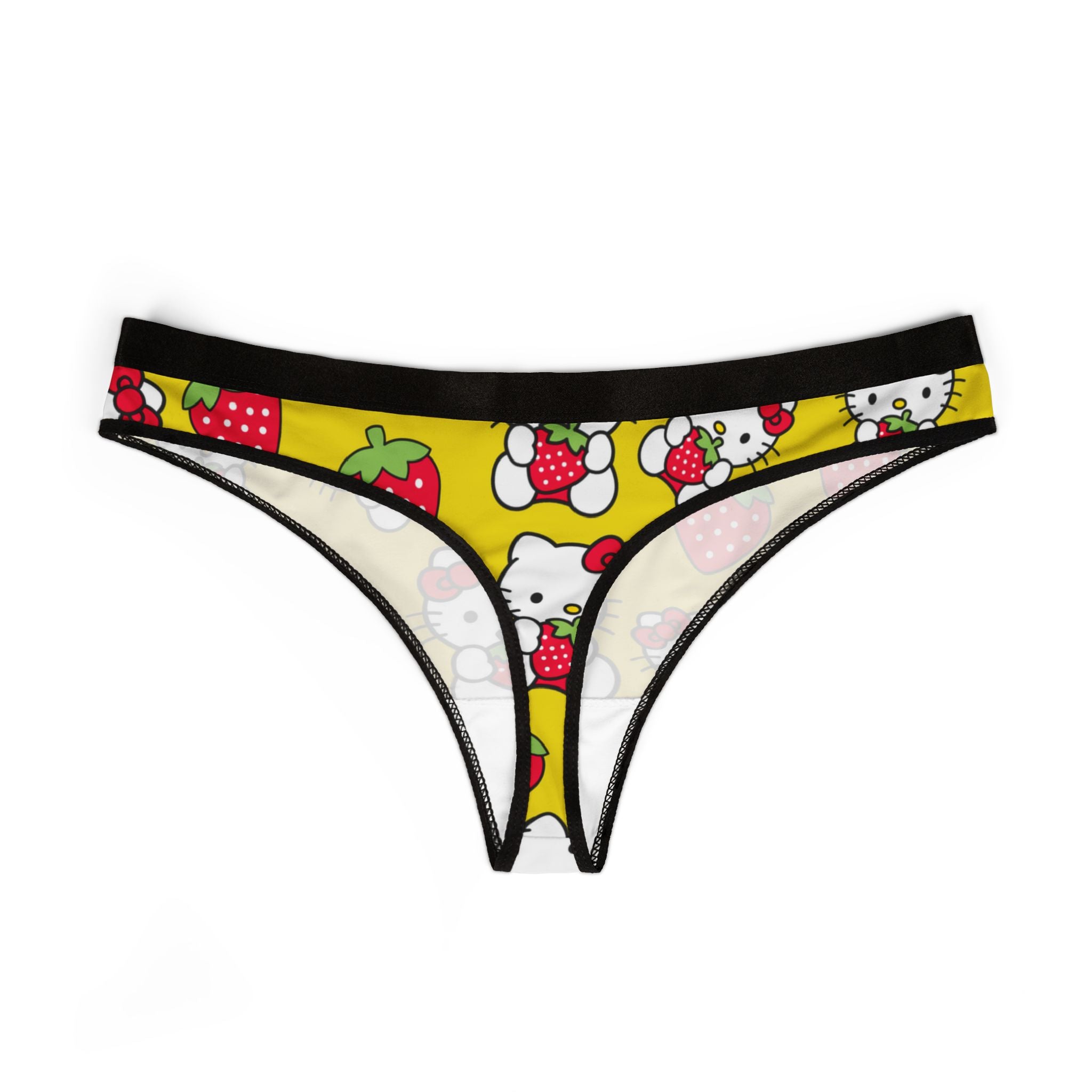 Women's thongs kitty strawberry valentine love yellow