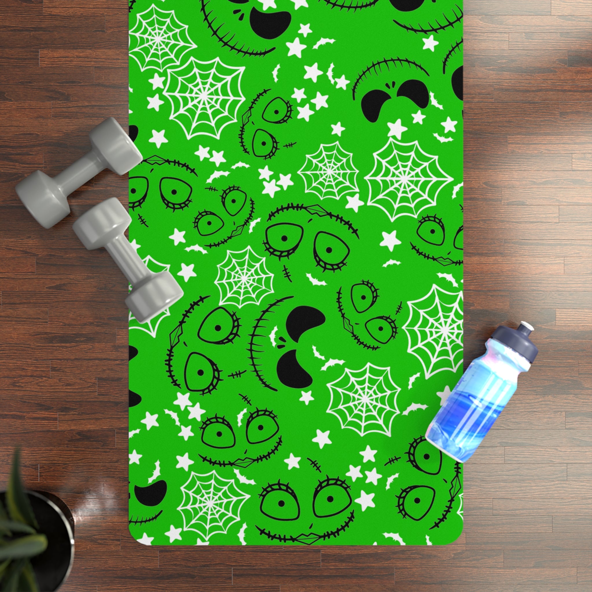 Rubber yoga mat boo bats halloween nightmare before christmas jack sally green