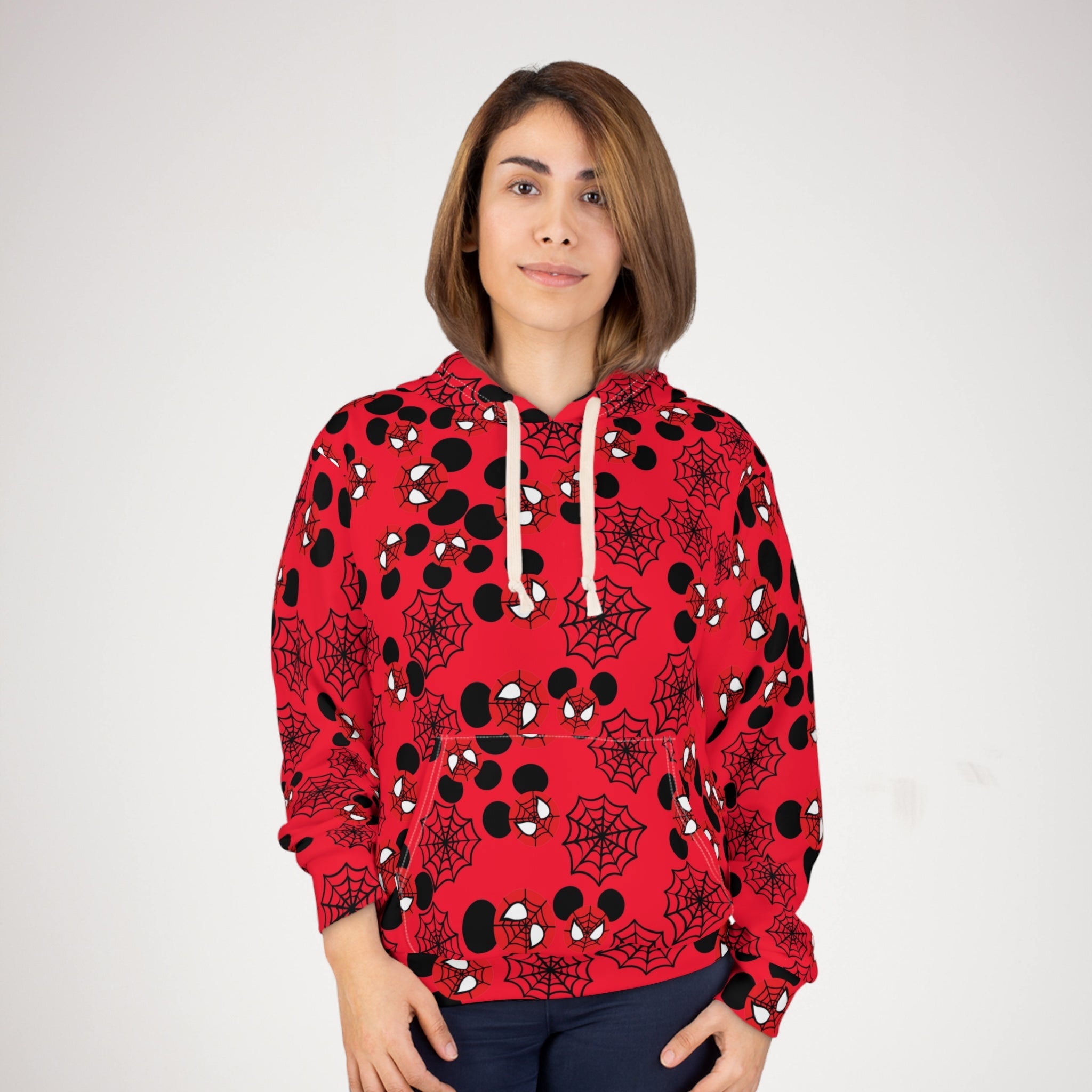 Unisex pullover hoodie spider mickey web red