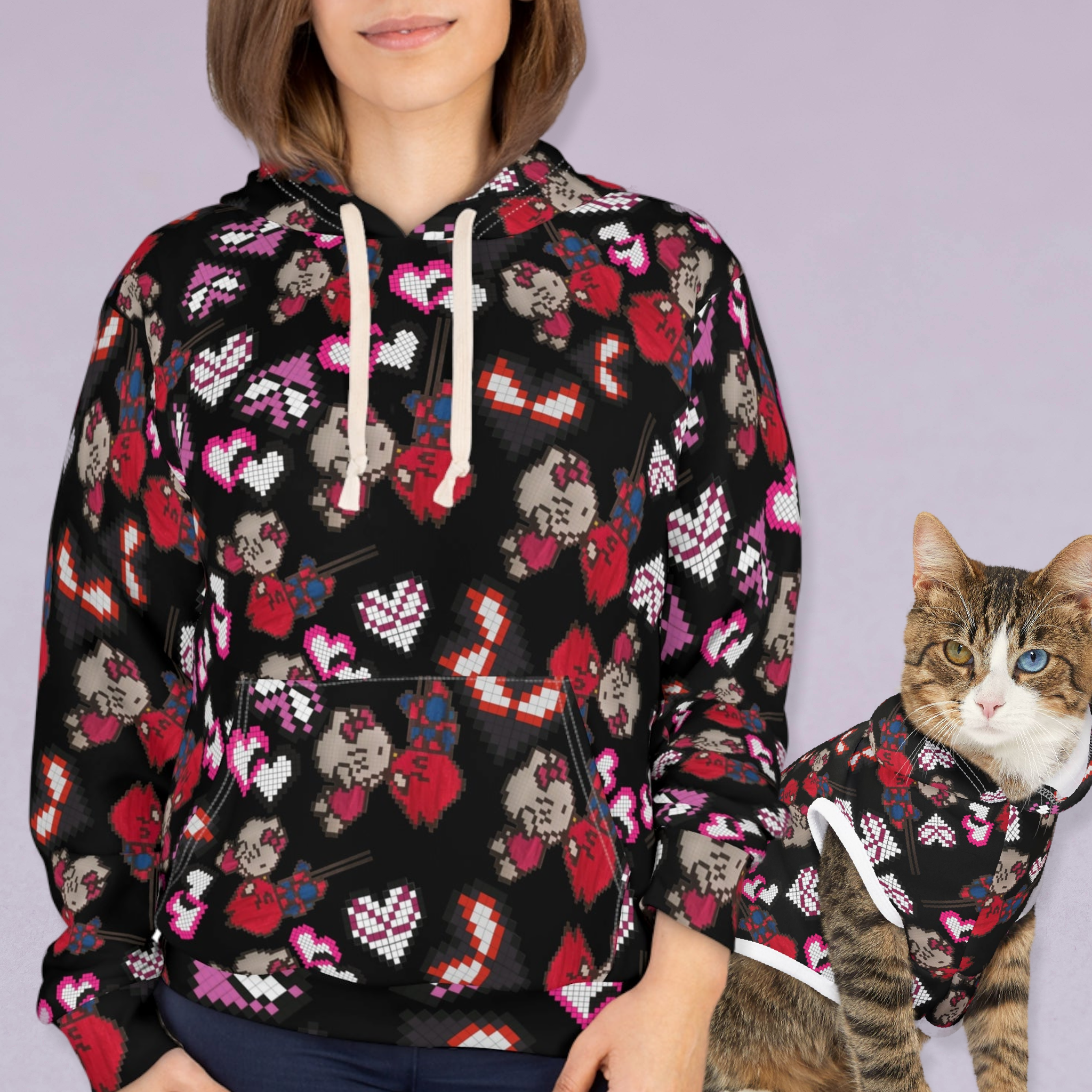 Matching Cat & Dog Pet and Owner Outfits spider kitty pixel kiss hearts unisex sweaters/hoodies