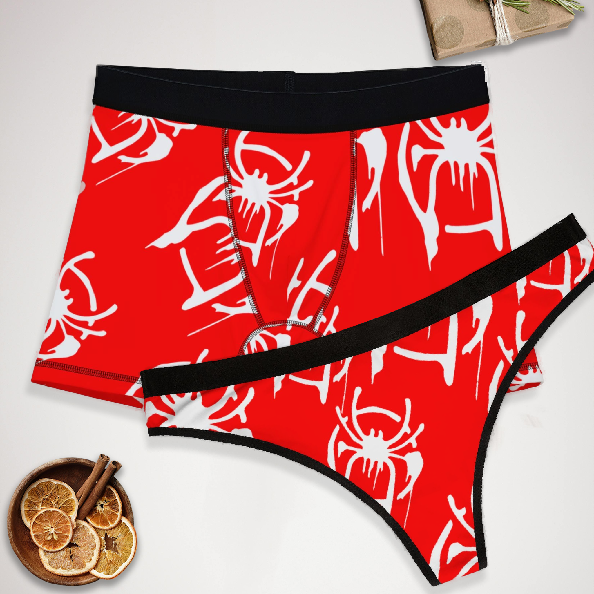 Couples matching  only spider web underwear set boxer and thong