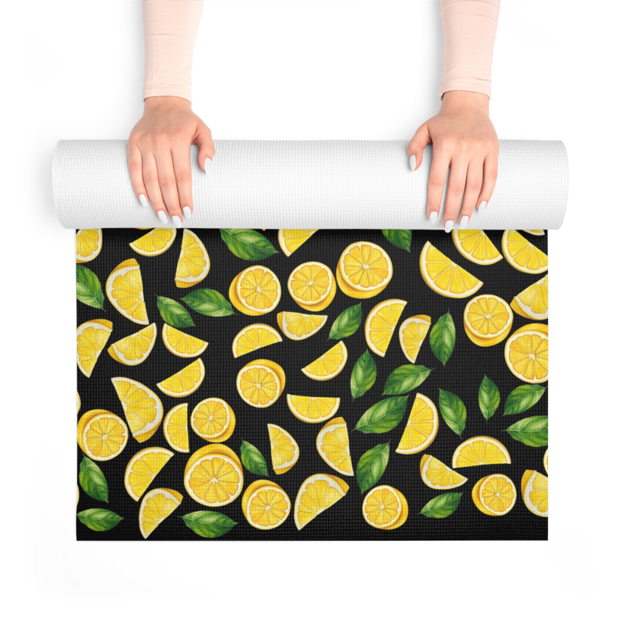 Foam yoga mat lemon and leaves black