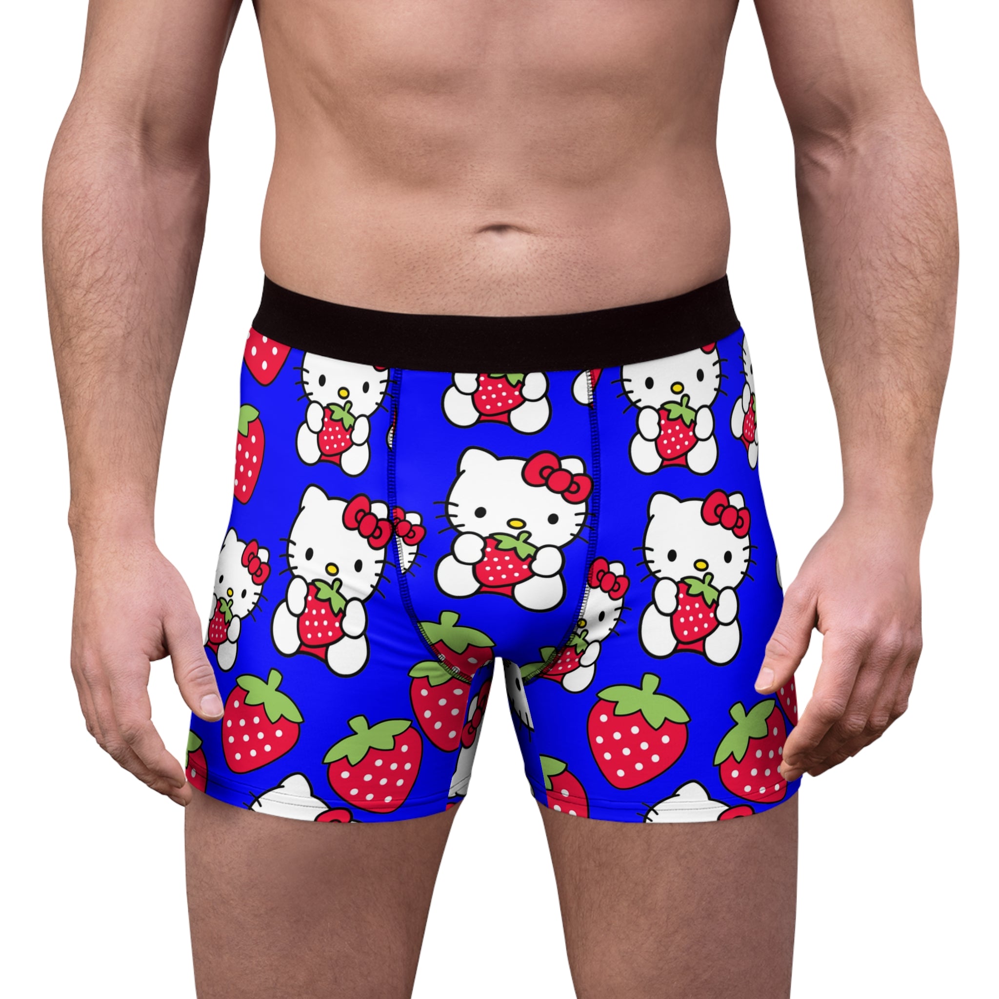 Men's boxer briefs kitty strawberry valentine love blue