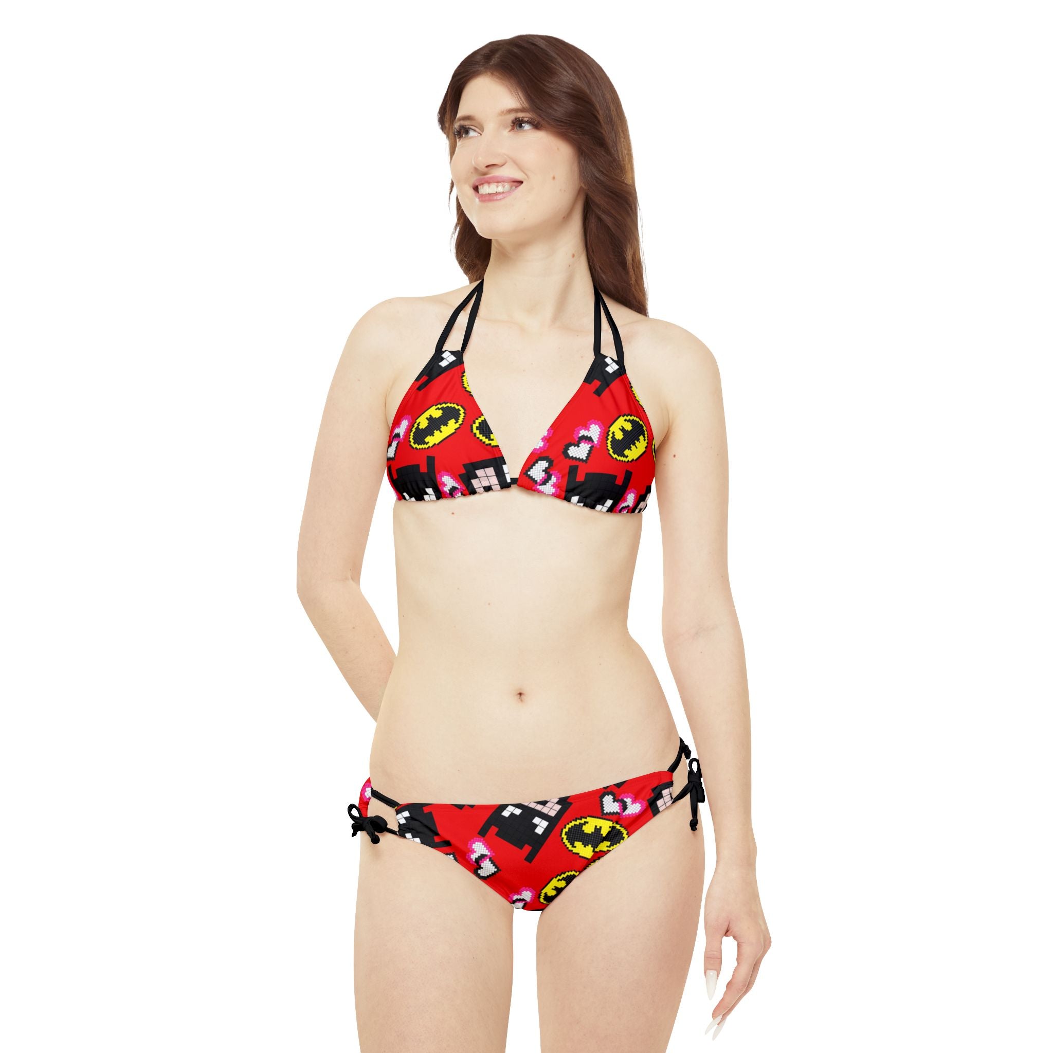 Strappy bikini set batman pixel red