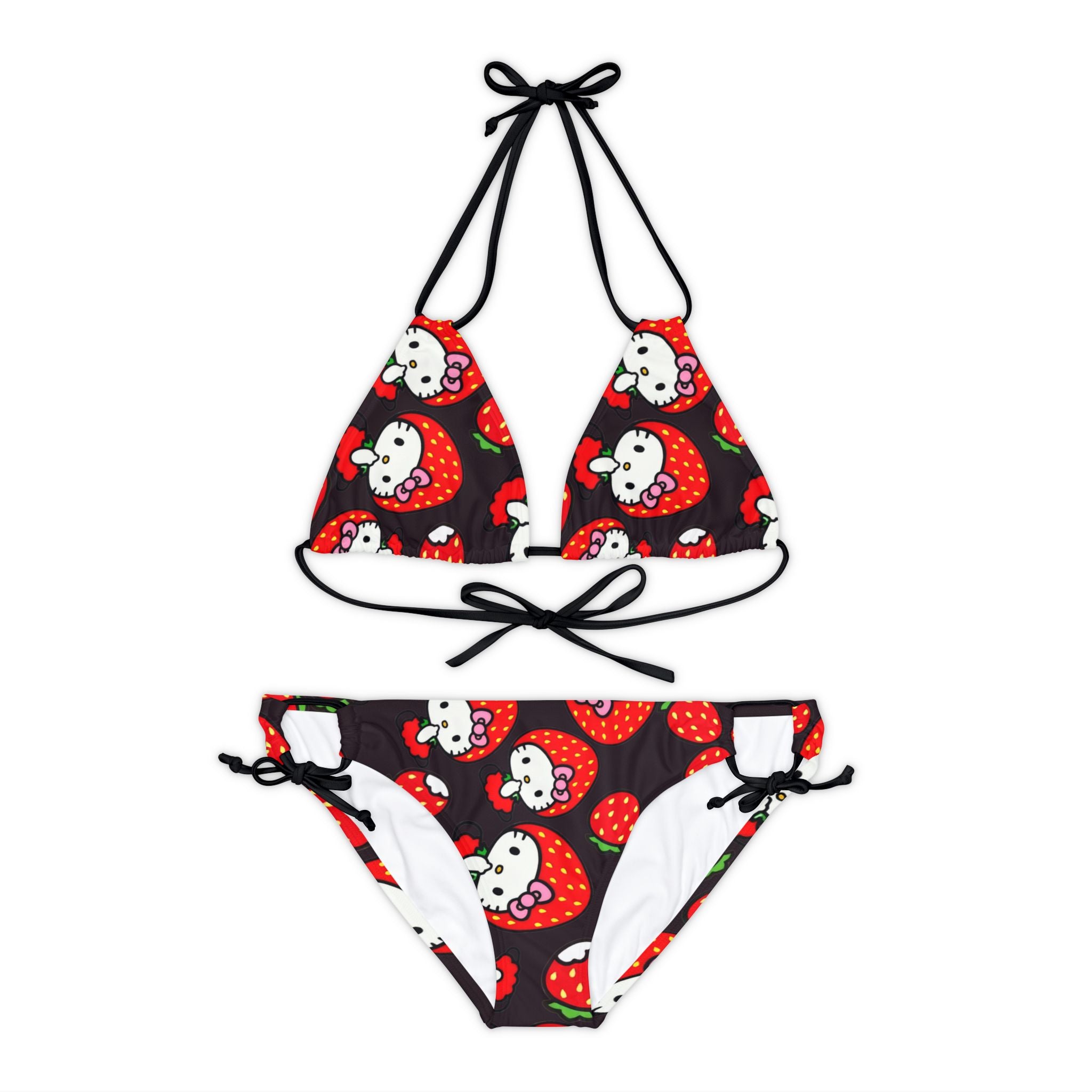 Strappy bikini set kitty strawberry valentine black