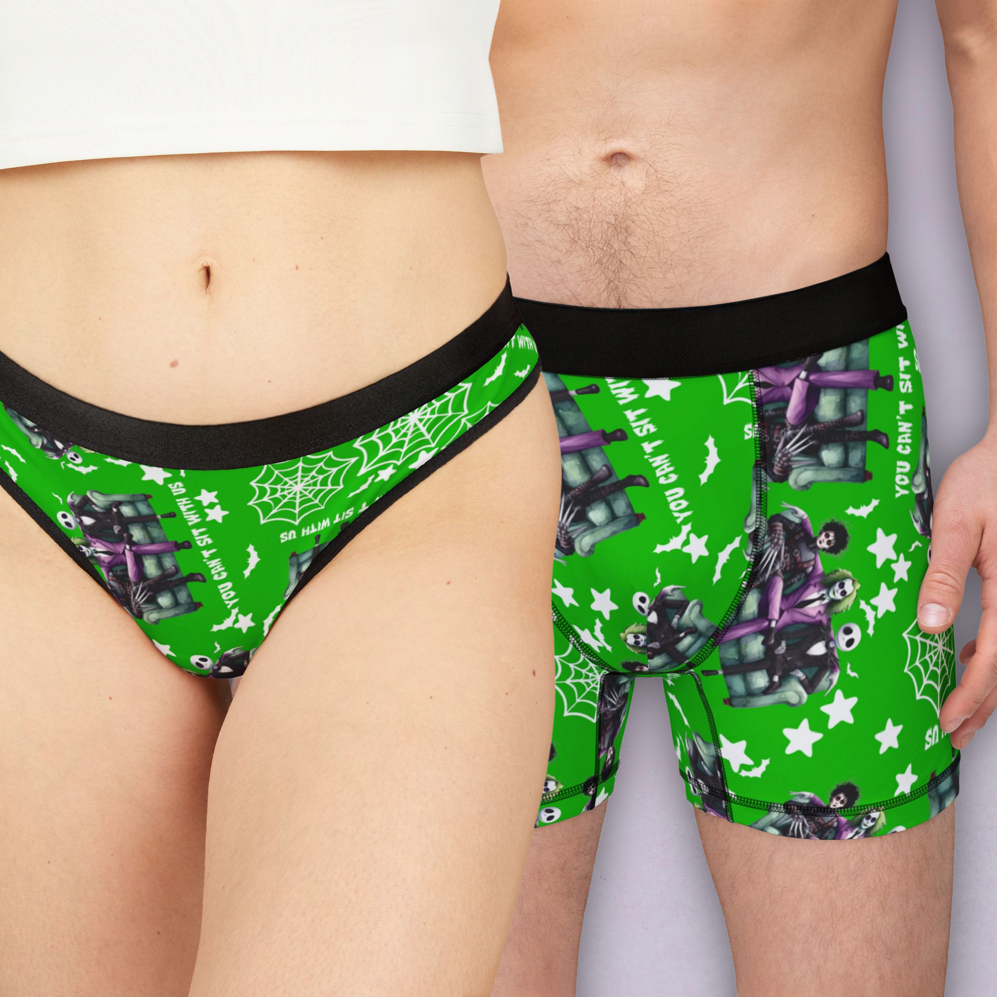 Couples matching  you can't sit with us halloween character underwear set boxer and thong