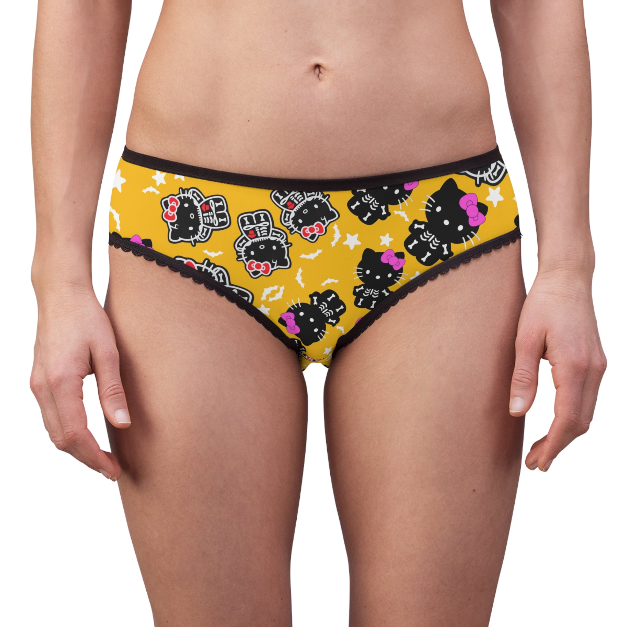 Women's briefs kitty halloween bones yellow